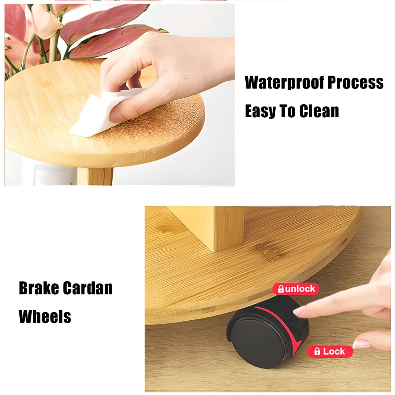 Porte Plante Interieur, Support Plantes Interieur en Bambou, 4 Roulettes, Étagère Plante 5 Niveaux Stable pour Petits Pots, pour Balcon Salon, 19 * 90CM