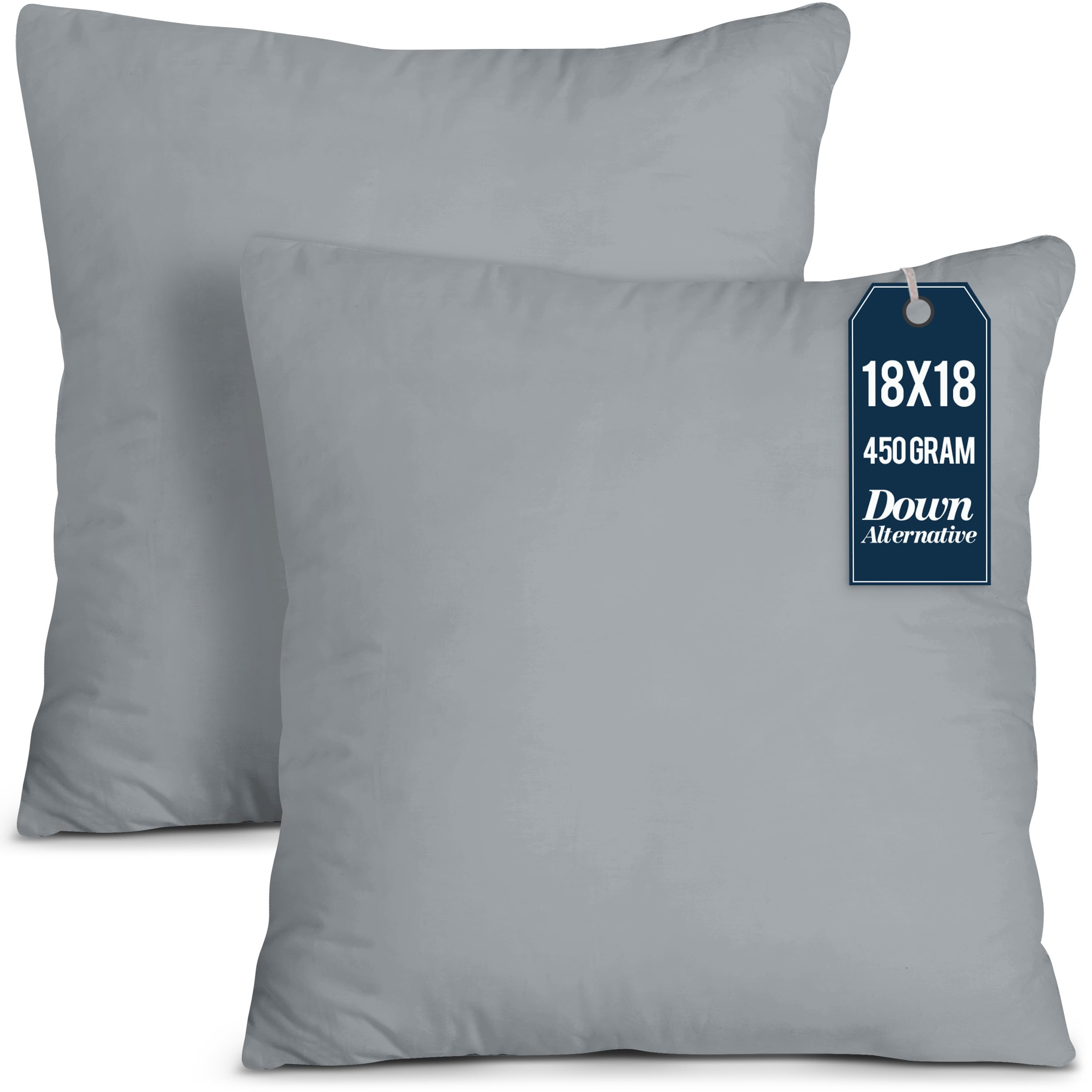 Utopia Bedding Throw Pillows Insert (Pack of 2, Grey) - 18 x 18 Inches Bed and Couch Pillows - Indoor Decorative Pillows
