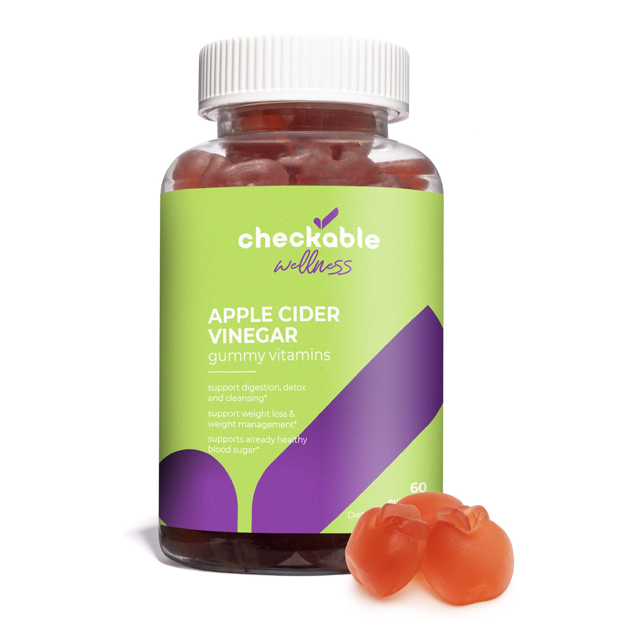 Checkable Medical Apple Cider Vinegar Gummies - Support for Weight Management, Digestion, Blood Sugar Regulation, Gut Health, Detoxing, and More - Vegan, Gluten-Free, Non-GMO Formula