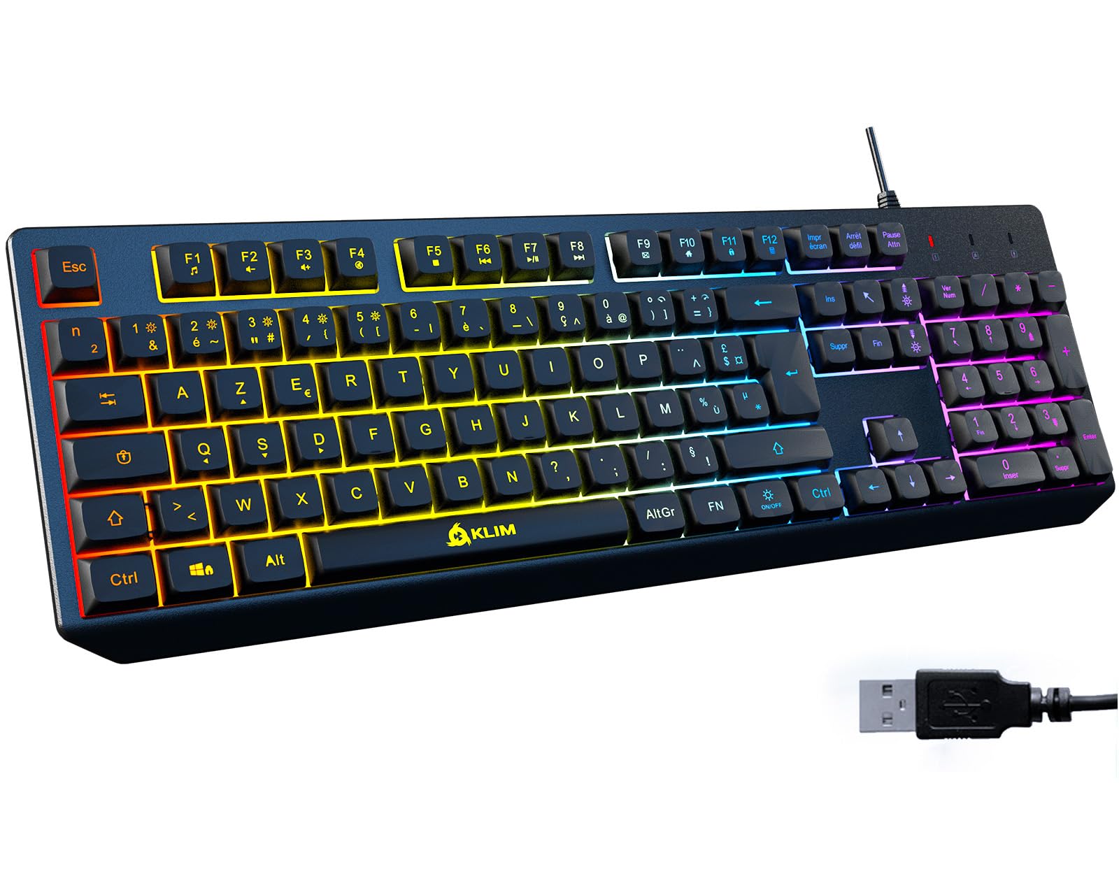 KLIM Chroma Clavier Gamer AZERTY FR - Nouveauté - Silencieux USB - Clavier Filaire Rétroéclairé LED - PC Gaming PS4 PS5 Mac - Noir
