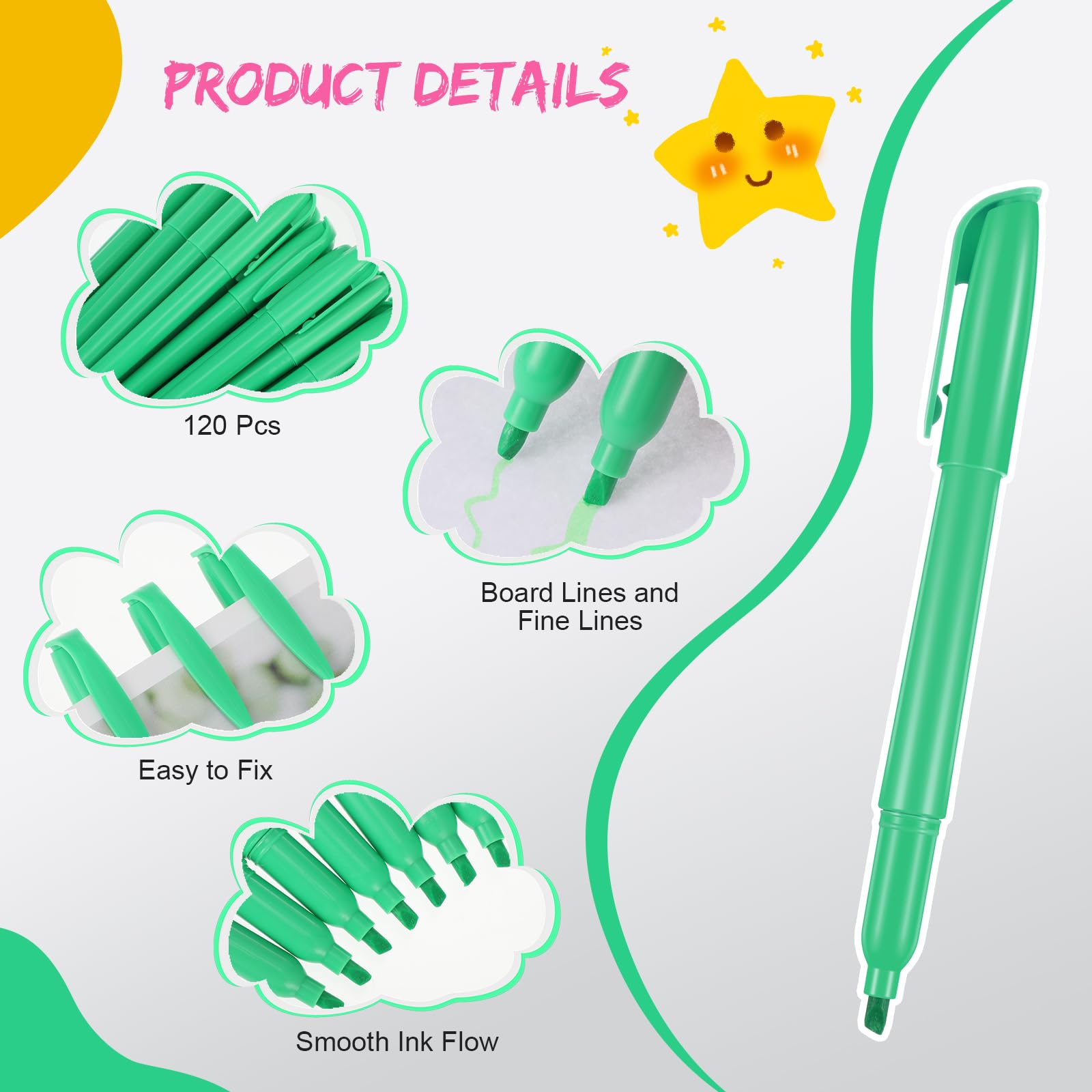 Colarr Textmarker, 120 Stück, helle Farben, Textmarker, Marker, Keilspitze, schnell trocknend, neonfluoreszierend, Textmarker, Marker für Büro, Zuhause, Schule, Kinder, Studenten, Lehrer,