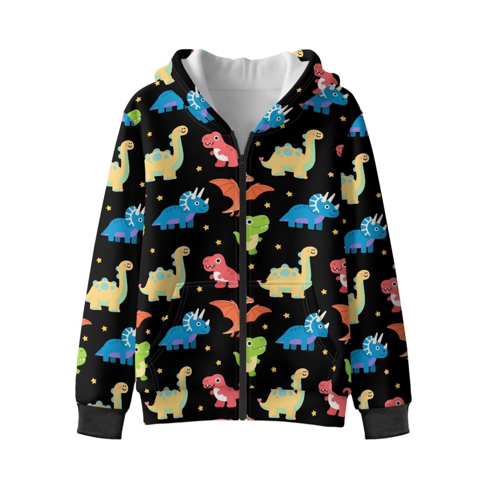 Biyejit Mädchen-Kapuzenpullover mit Reißverschluss, Fleece-Pullover, Sweatshirt, langärmelig, PE, Schulpullover für Reisen, Alltag, S-XL, Dinosaurier, 11-13 Years