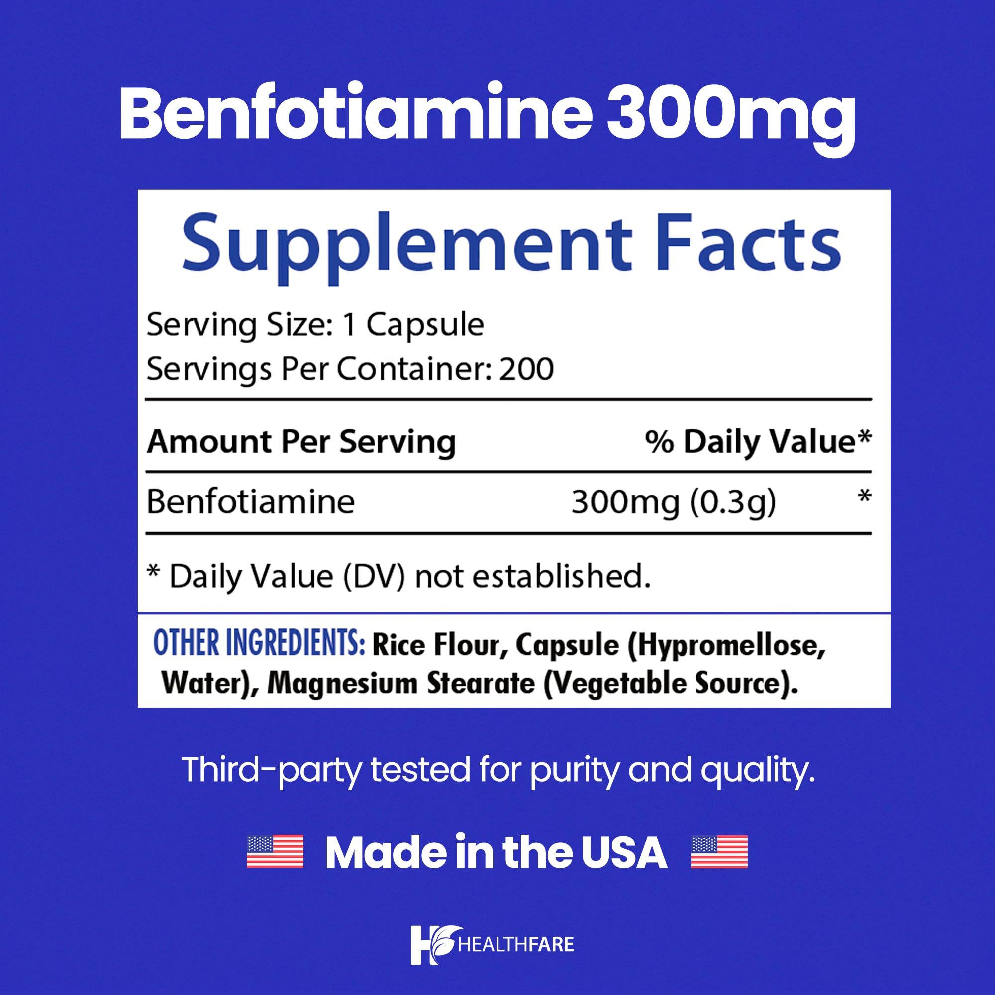 Healthfare Benfotiamine 300mg | 200 Veg Capsules | Enhanced Absorption | Supports Overall Health | Increased Bioavailability — Amazon image 3