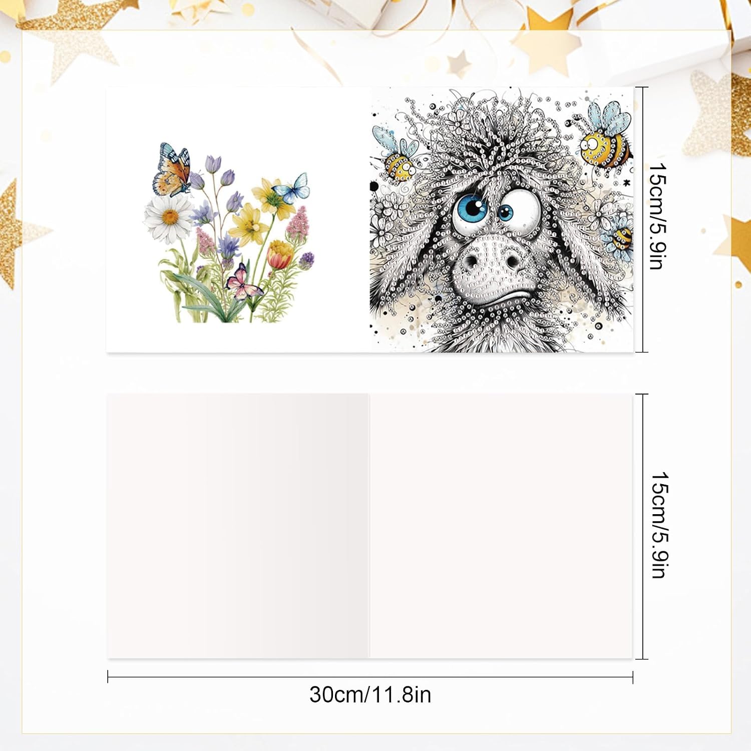 6 Pcs 30x15cm 5D Diamond Painting Greeting Cards Kits, Handmade Festival Greeting Cards with Envelopes DIY Diamond Art Crafts Birthday Cards Sparkling Designs for Birthdays Christmas Holiday (Donkey) image 2