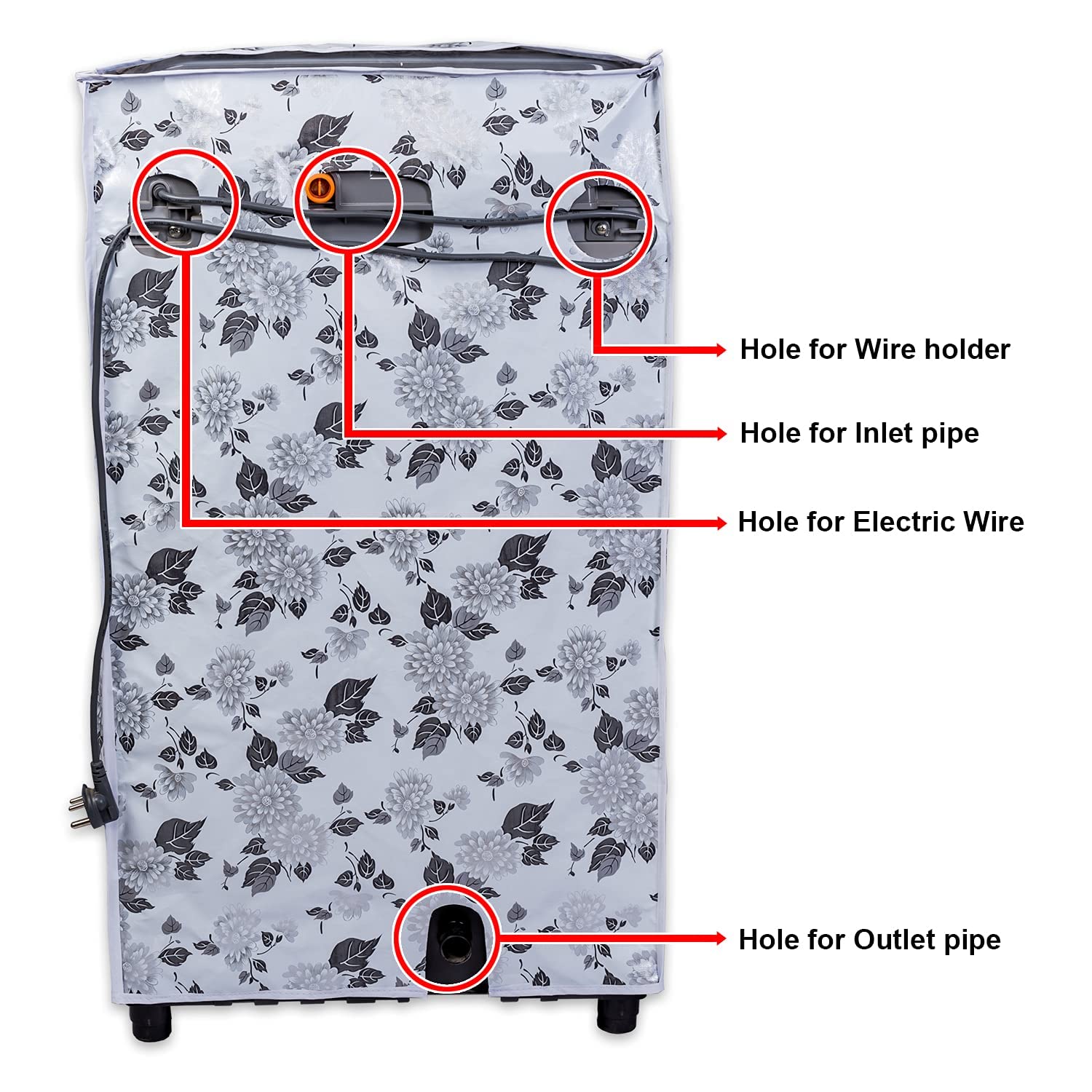 Housse pour machine à laver à charge supérieure adaptée pour 7 kg, 7,2 kg, 7,5 kg, 8 kg (56 cm x 56 cm x 88 cm), moitié blanche et grise