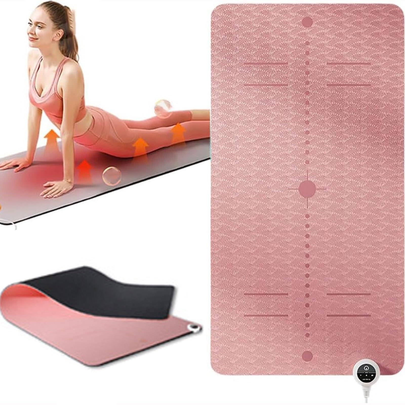 Tappetino yoga riscaldato elettrico, tappetino da allenamento invernale for yoga, tappetino da allenamento morbido in TPE antiscivolo, tappetino da allenamento spesso 8 mm, temperatura 10-60 ℃