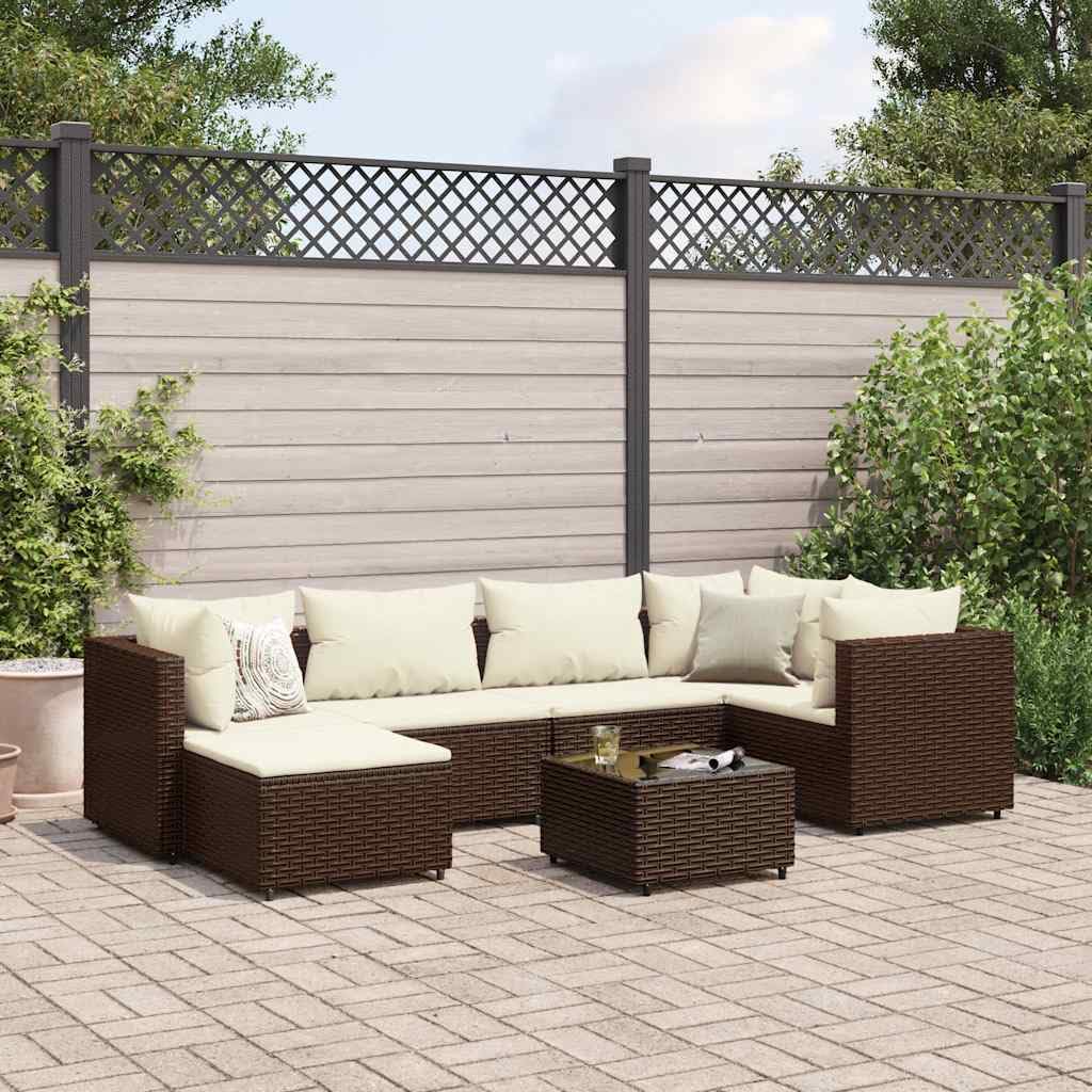 KCCKOM Garden Furniture Set 7 Piece Patio Lounge Set with Cushions Brown Poly Rattan