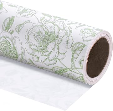 WRAPAHOLIC Kraft Floral Wrapping Paper Roll - Mini Roll - 17 Inch x 33 Feet - Vintage Toile Green Floral Paper for Birthday, Bridal Shower, Wedding, Baby Shower