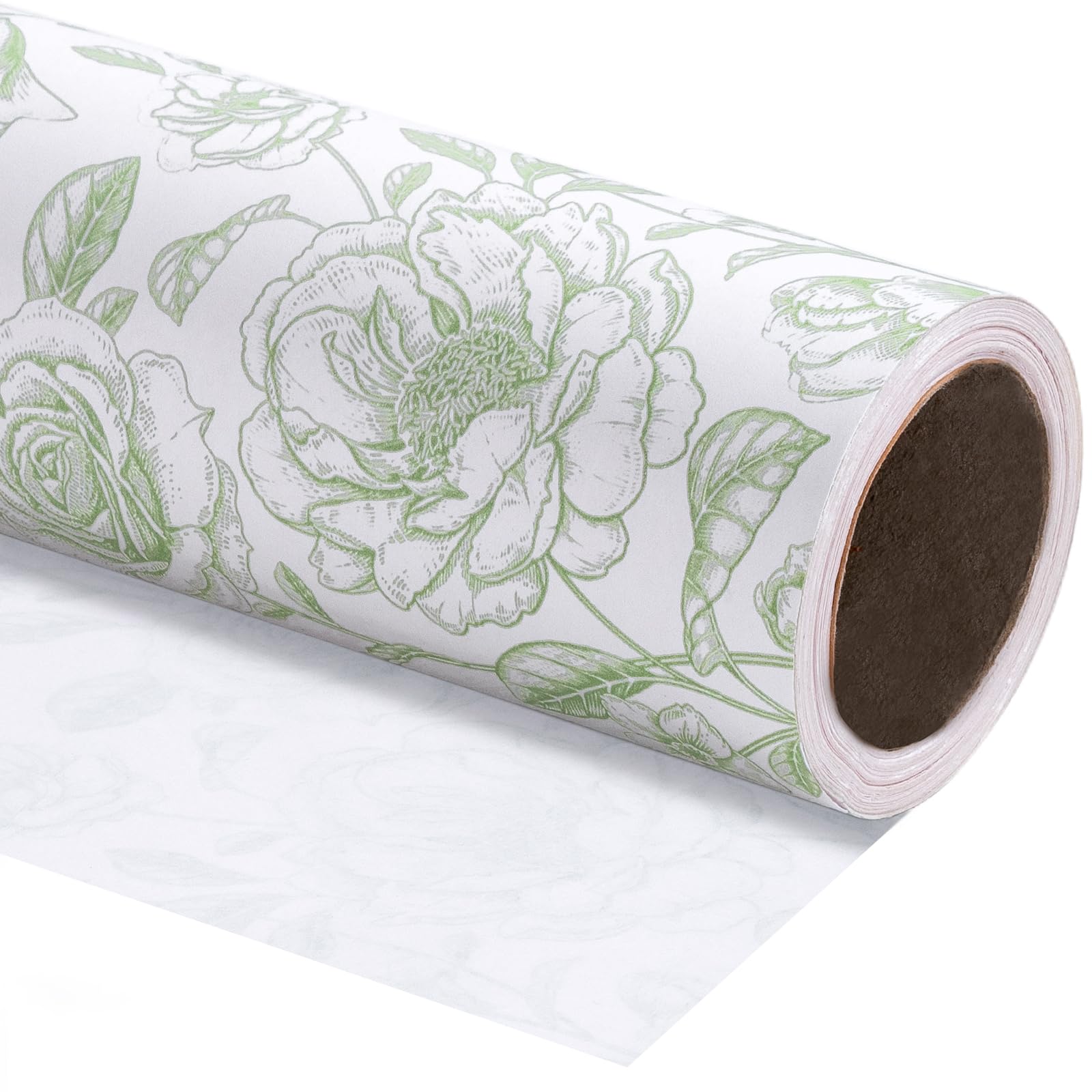 WRAPAHOLIC Rollo de papel de regalo floral de estraza, mini rollo, 17 pulgadas x 33 pies, diseño floral verde Toile vintage para cumpleaños, despedida de soltera, boda, baby shower