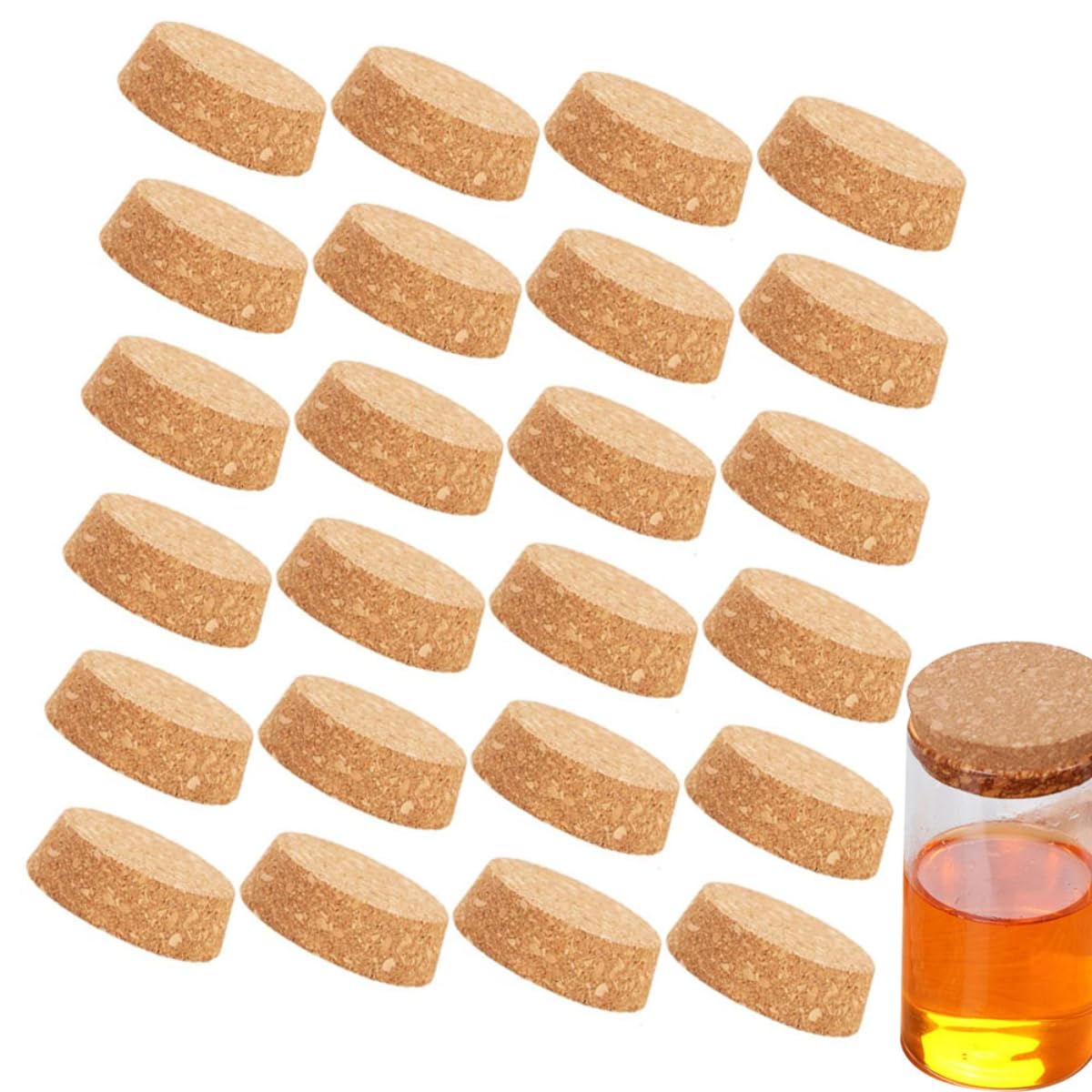 24 Pack Small Cork Lids for Jars - Wood Cork Lids for Canning, DIY Gifts, Wedding Favors - Kitchen Essential for Sealing Canning Jars