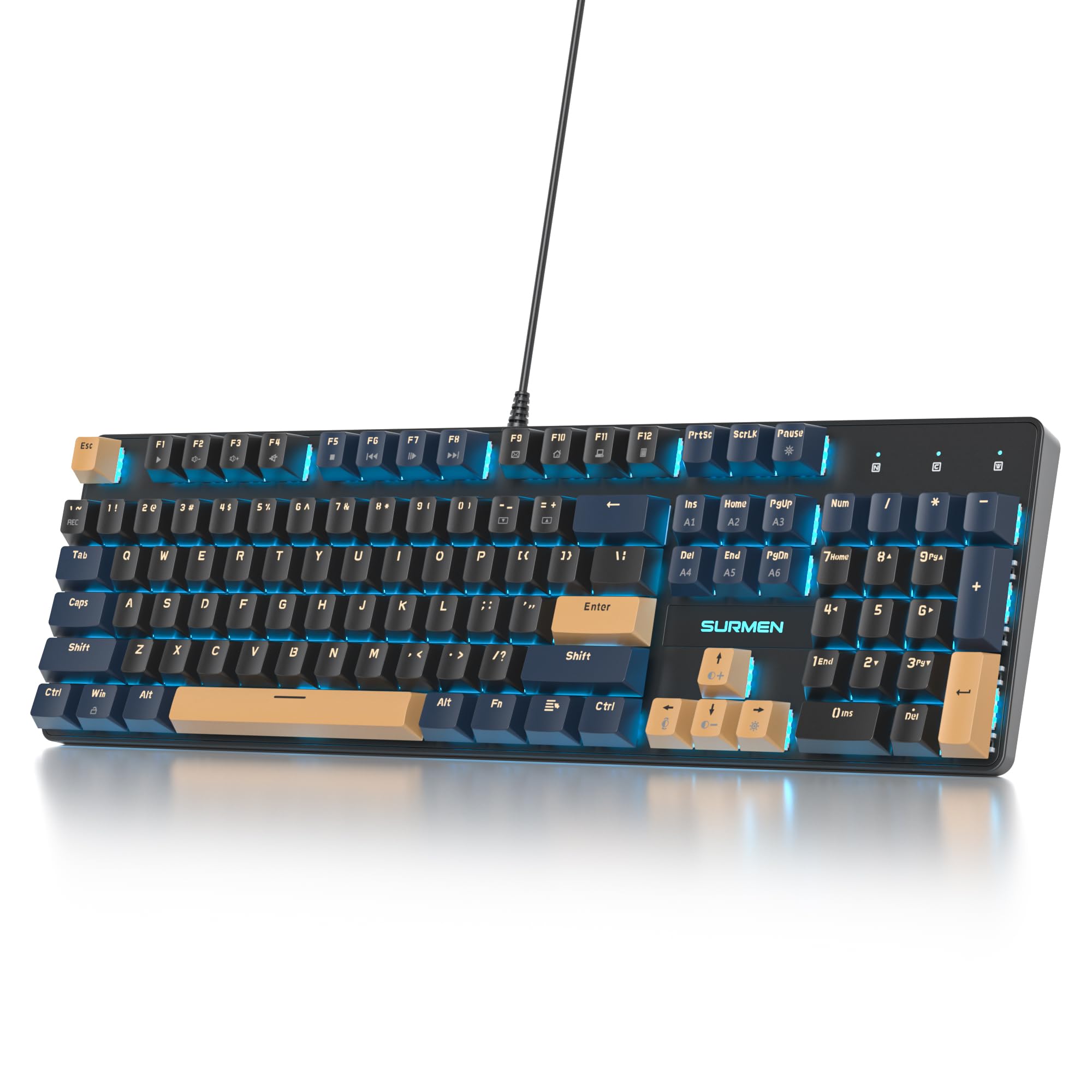 Teclado para juegos RGB V200, teclado mecánico con cable de 104 teclas, tamaño completo, teclado cremoso con teclados numérico, interruptor rojo lineal, diseño NKRO USB QWERTY americano