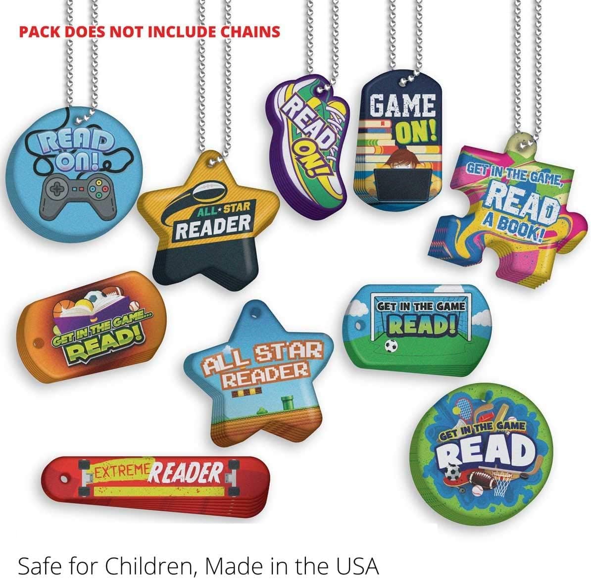 Game On Library or Classroom Reading Program for Kids & Students Brag Tags Value Pack: 100 Tags (10 Tags for Each Design)