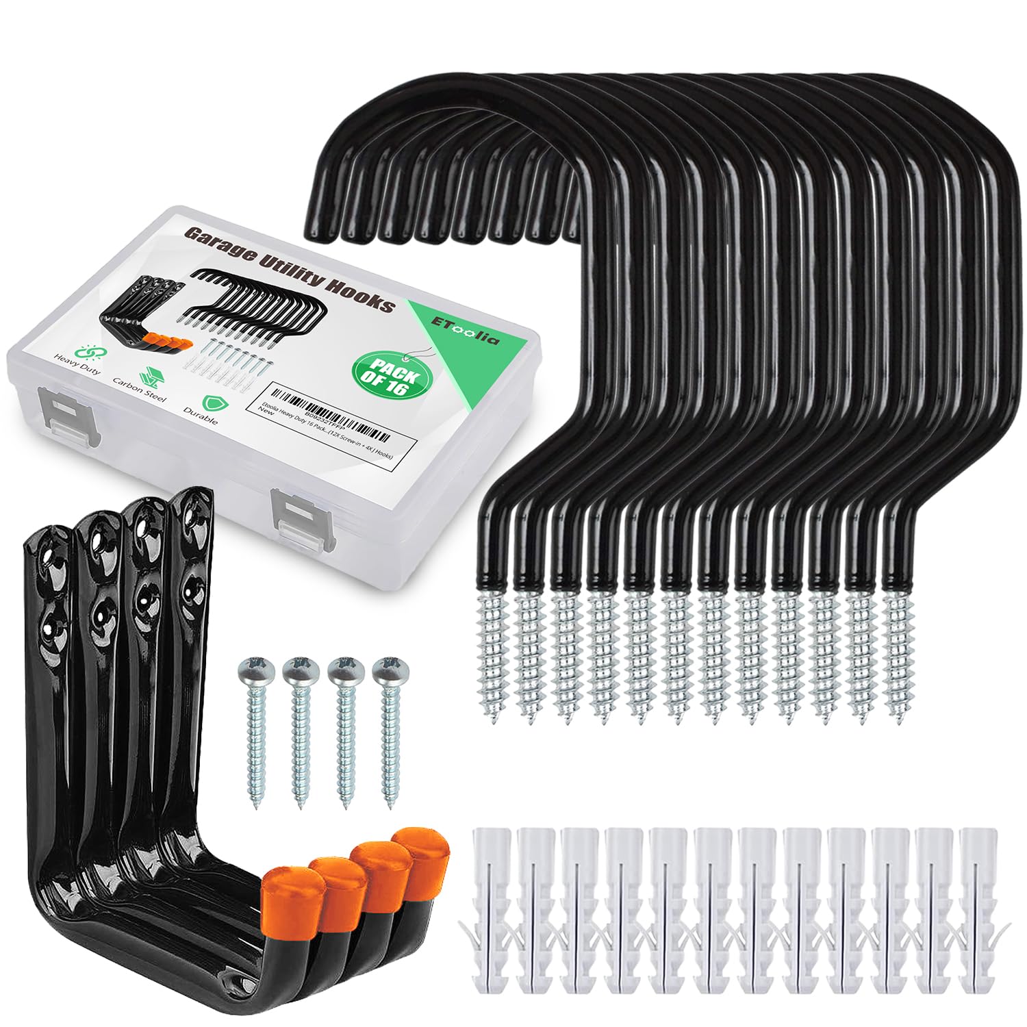 Etoolia Heavy Duty 16 Pack 4.5 Inches Garage Utility Hooks for Bike Storage, 5.7 Inches Wall Mount Screw Ceiling Hooks - Hanger for organizing Bikes,