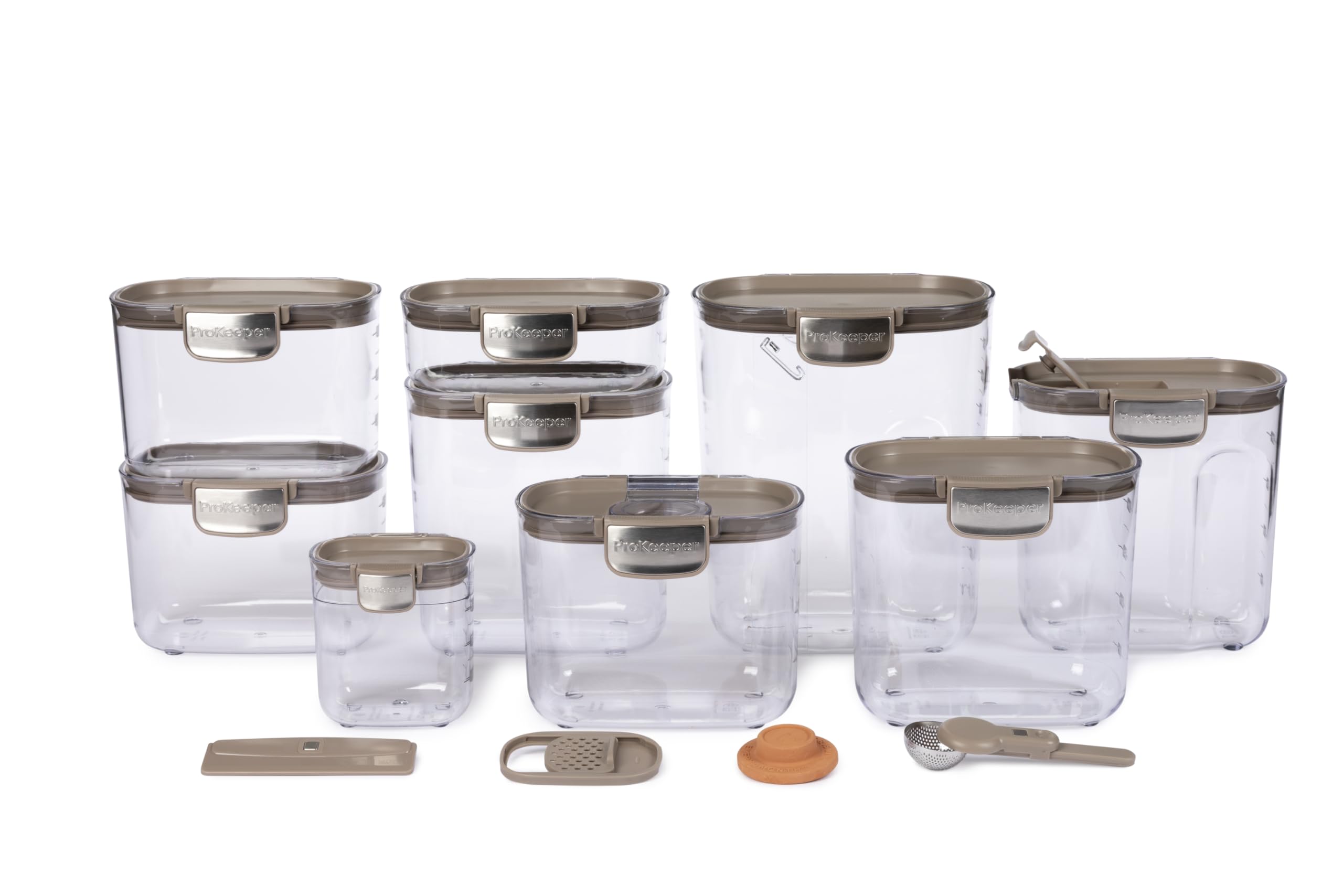 ProKeeper+ Airtight Food Storage Container Set – Clear Plastic Flour and Sugar Canister Set with Magnetic Accessories for Kitchen Organization (Taupe,