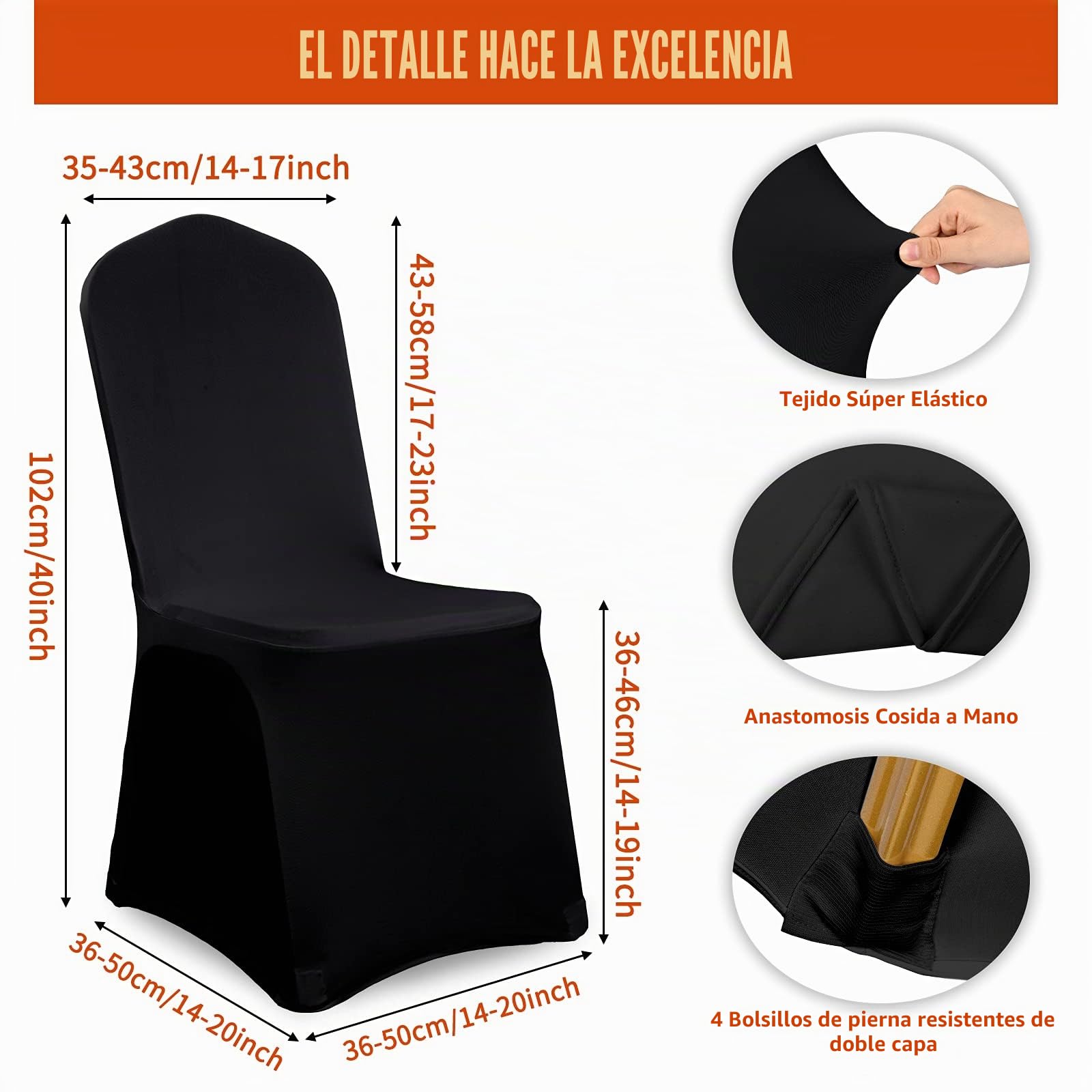 Showgeous 10 PCS Funda para sillas Poliéster Negro Spandex Lycra Comedor y Bodas Fundas Elásticas Universales Lavables