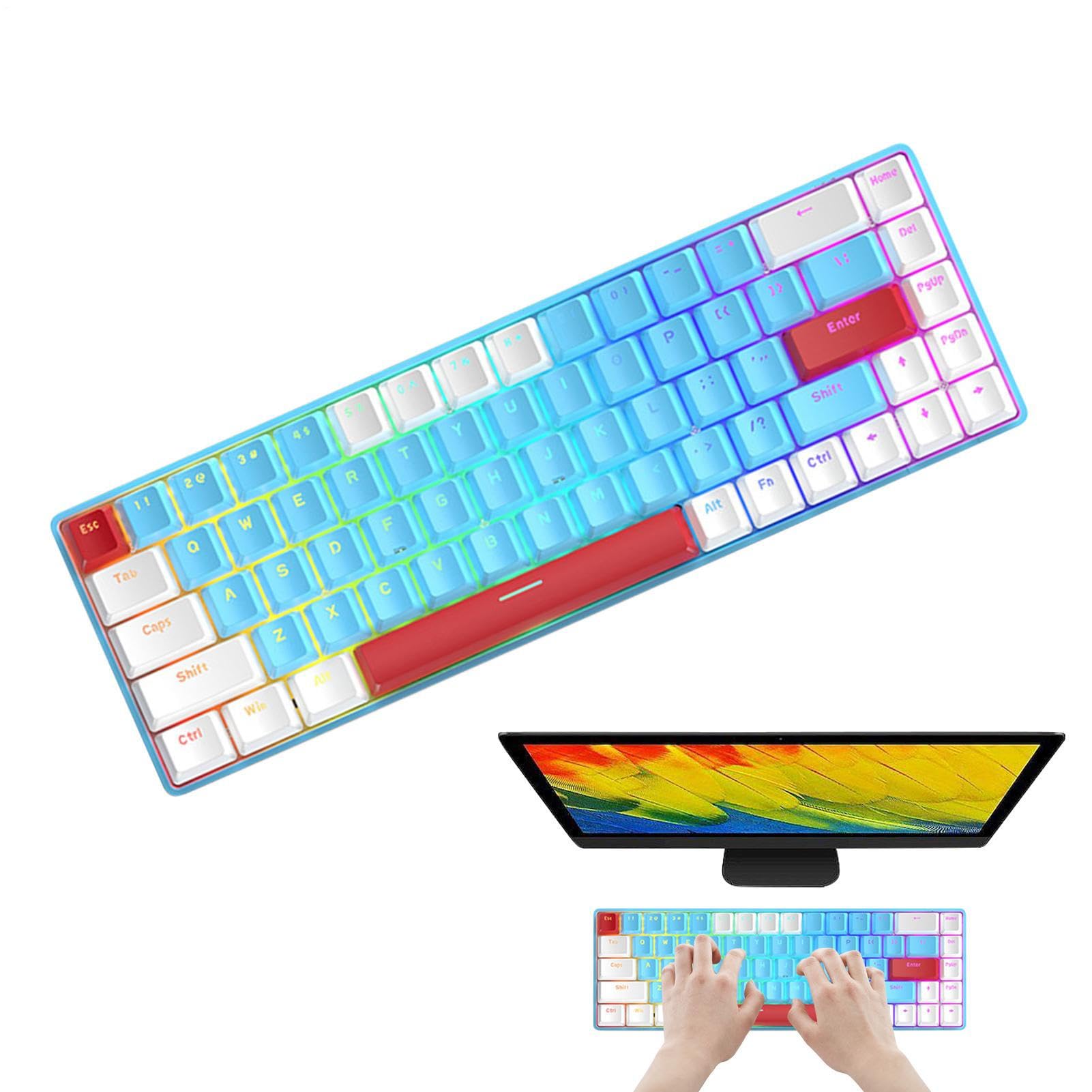 Teclado mecánico 60%, Teclado con Cable retroiluminado RGB, Compacto de 68 | teclas para laptop, escritorio, PC, teclas programables para escribir, oficina, estudio, 12.28 x 4.06 x 1.54 pulgadas