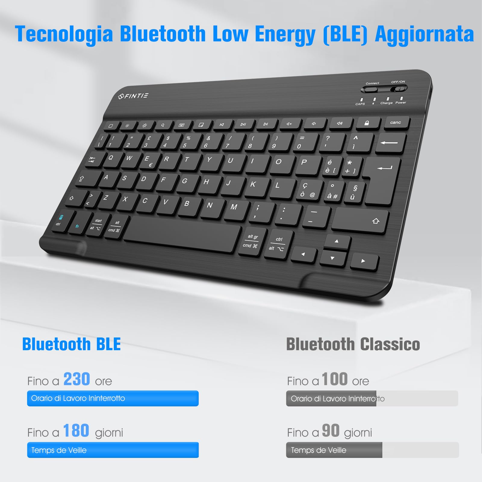 FINTIE Tastiera Wireless Bluetooth 10" per iPad e Android Italiano Nero