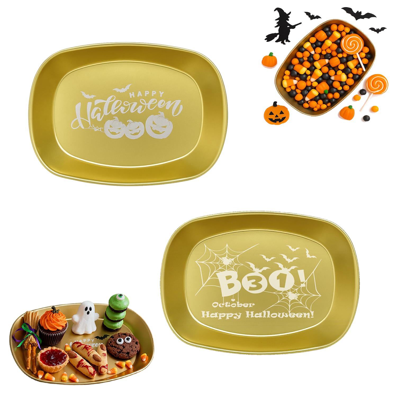 Lot de 2 bols à bonbons d'Halloween citrouille et araignée Boo pour table de fête