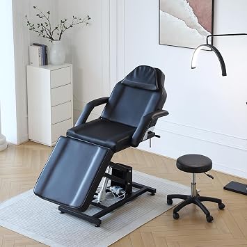 BSTSEL Electric Beauty Bed with Stool 3 Section Adjustable Massage Bed Salon Bed Lash Bed with Removable Armrests Headrest Massage Table Set for Spa Salon Black