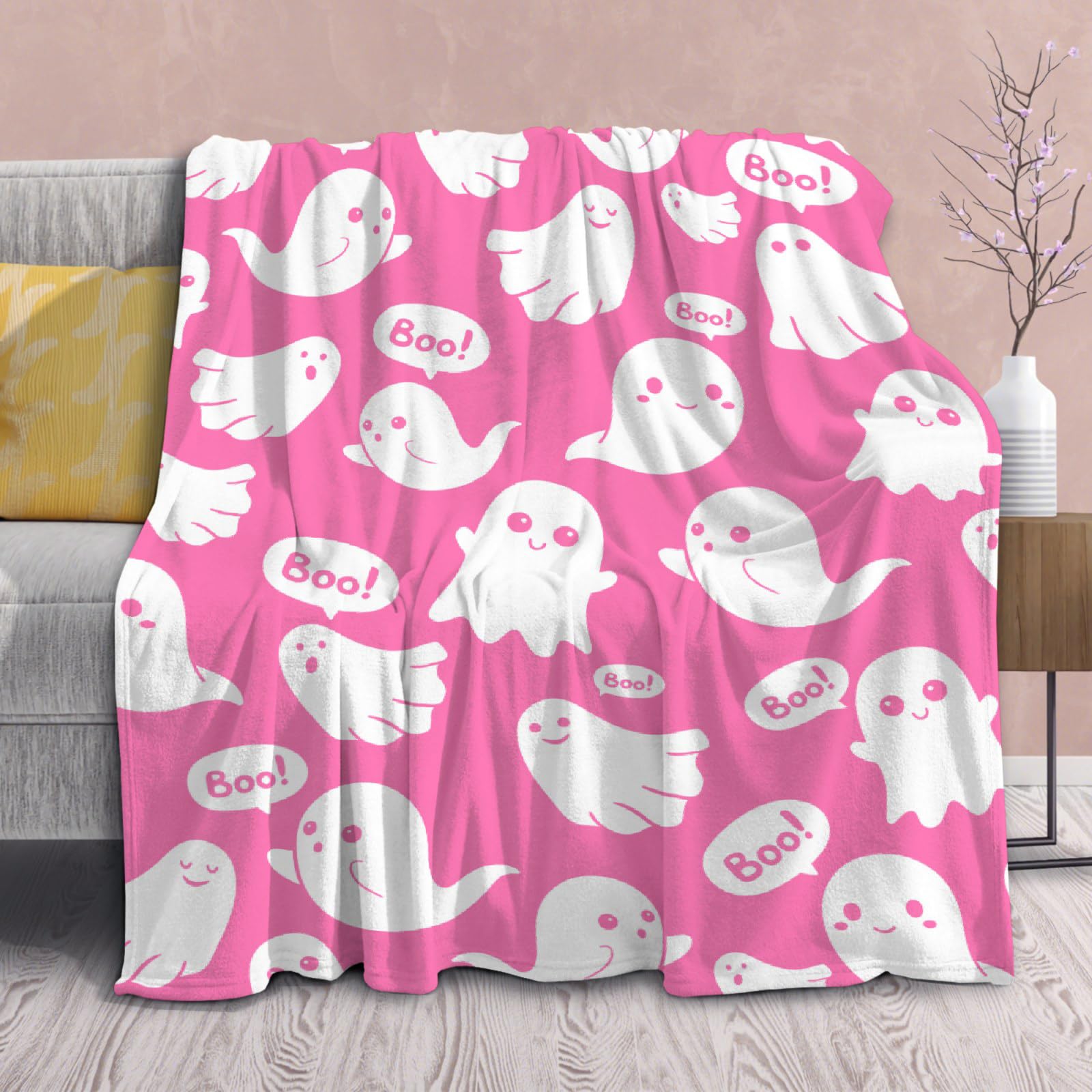 Pink Ghosts Halloween Blanket Gifts for Girls Women Kids Fleece Lightweight Throws Blanket Spooky for Boys Soft Flannel Blankets Decorations-30 x40