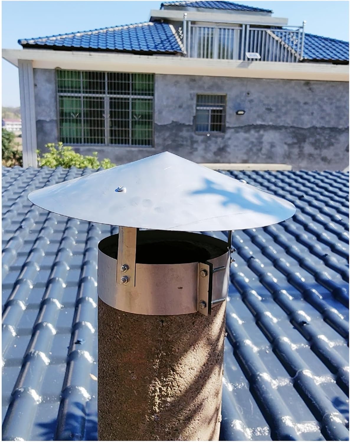 Chimney Cowl Chimney Cap Cone Top Chimney Cap,Galvanized Rain Cap,Fireplace Chimney Caps,Chimney Flue Cover,Flue Protector,Exhaust Tube End，Cone Top Chimney Cap in Galvanized Steel