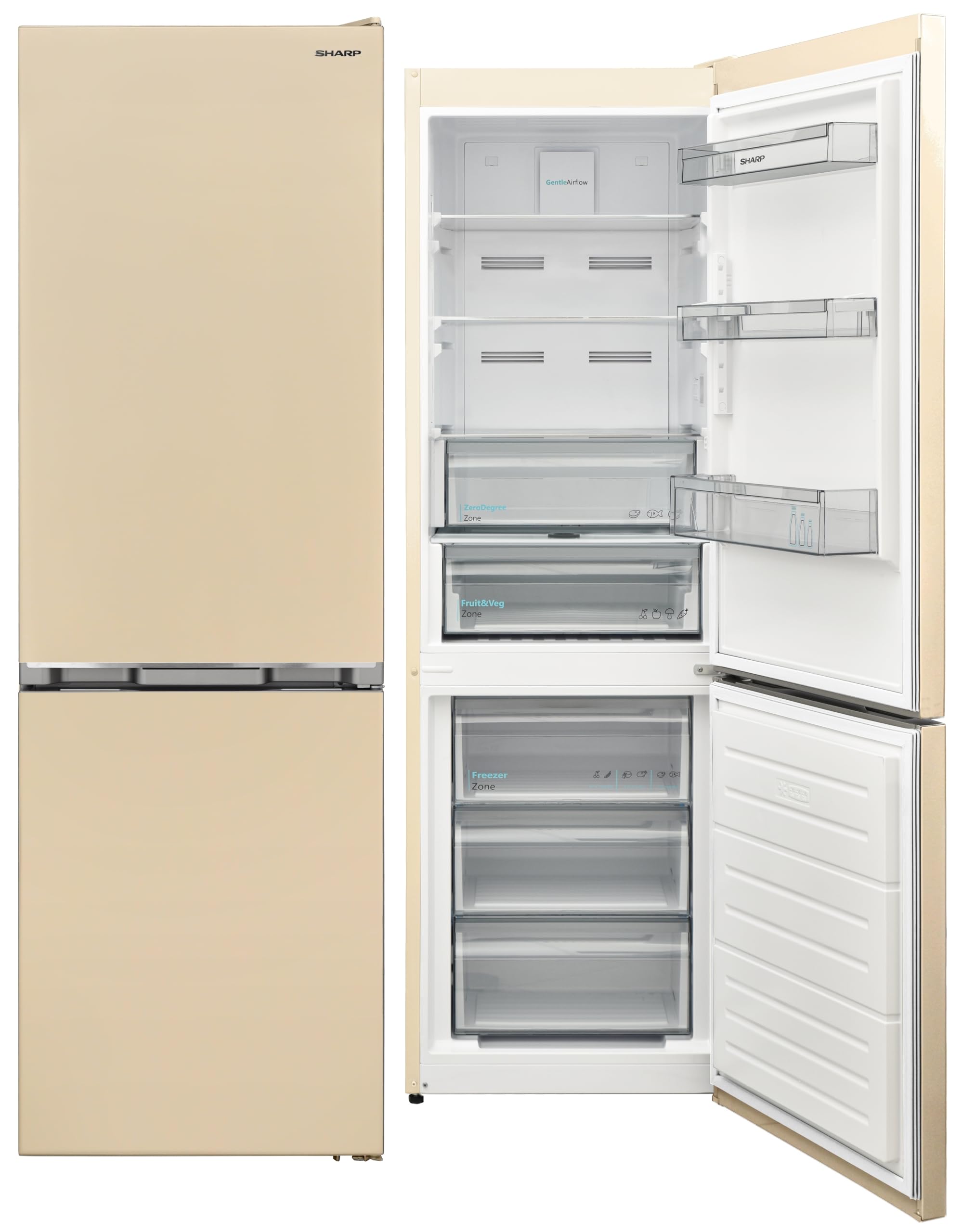 Sharp SJ-NBA21DMXJE - Frigorifero combinato, 331 Litri, Inverter, Classe E, No Frost, Beige