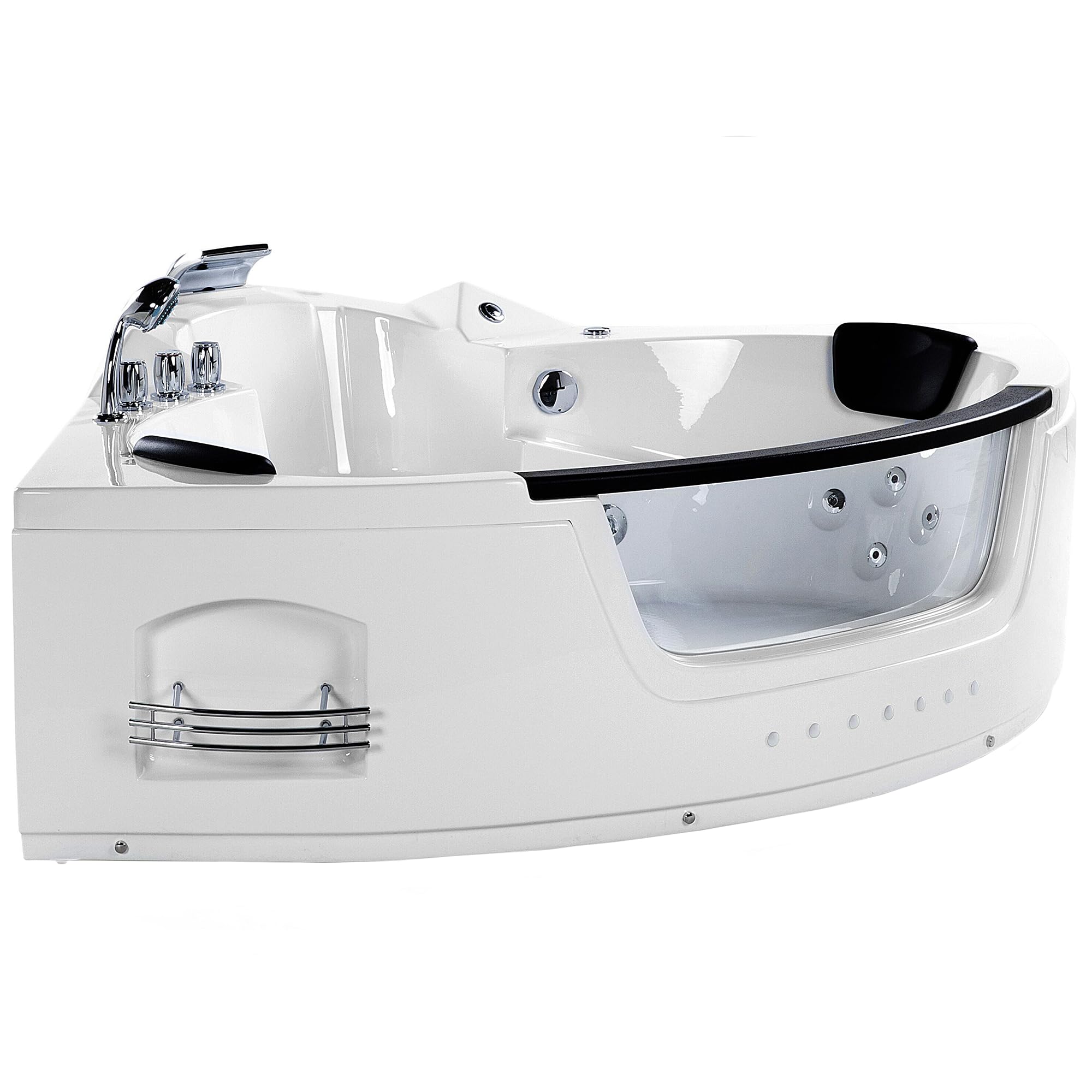 Bain à Remous Baignoire Balnéo d'Angle Moderne en Acrylique Blanc 144 cm avec Hydromassage et Lumière LED et Surface Vitrée pour 2 Personnes Beliani