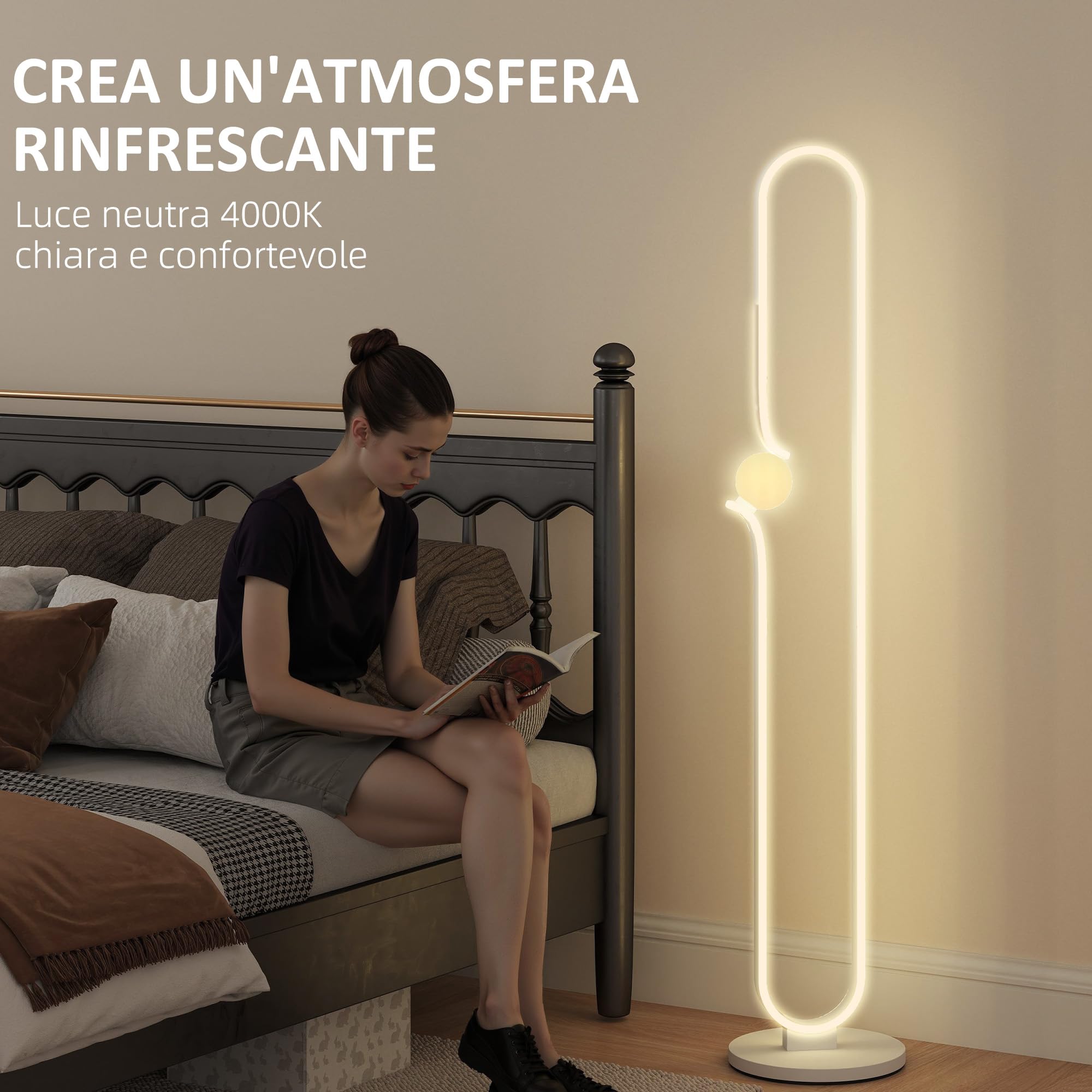 HOMCOM Lampada da Terra a LED forma Nota Musicale con Luminosità Regolabile e Interruttore a Pedale, Lampada da Pavimento in Metallo, Plastica, Vetro, 28x28x145 cm, Bianco
