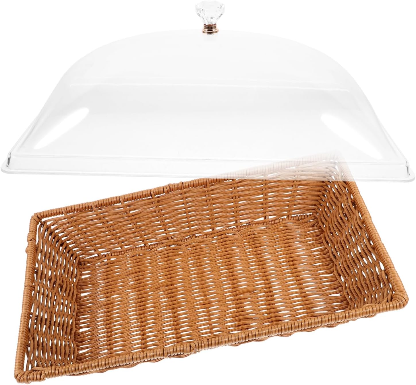PRETYZOOM Woven Bread Basket with Lid Medium Brown Food Serving Basket for Fruits Snacks Desserts Handle for Parties and Kitchen Display