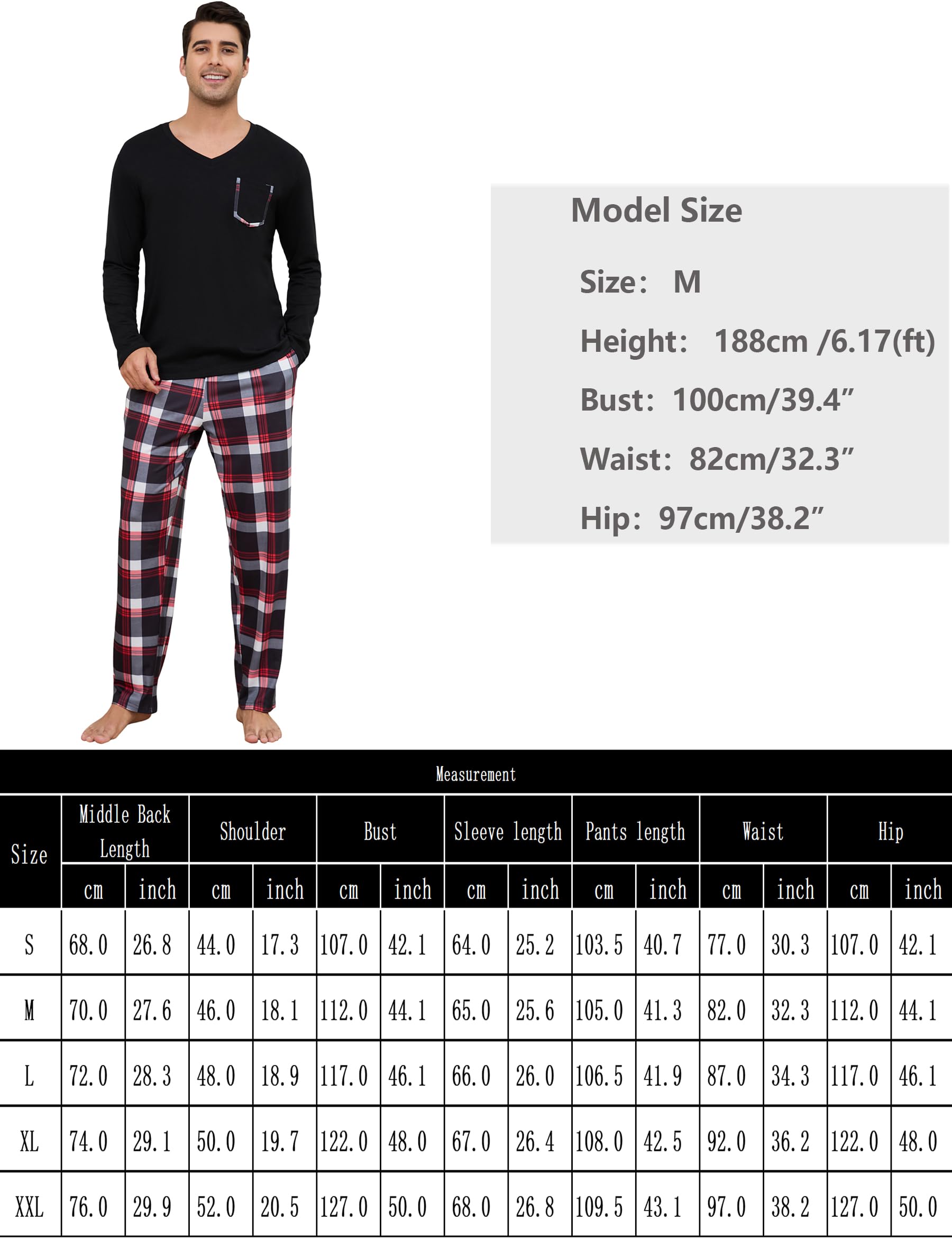 Alebame Pigiama Uomo Invernale Pigiama Uomo Cotone Lungo Pigiami Due Pezzi da Uomo Maniche Lunghe da Casa Caldo Casual