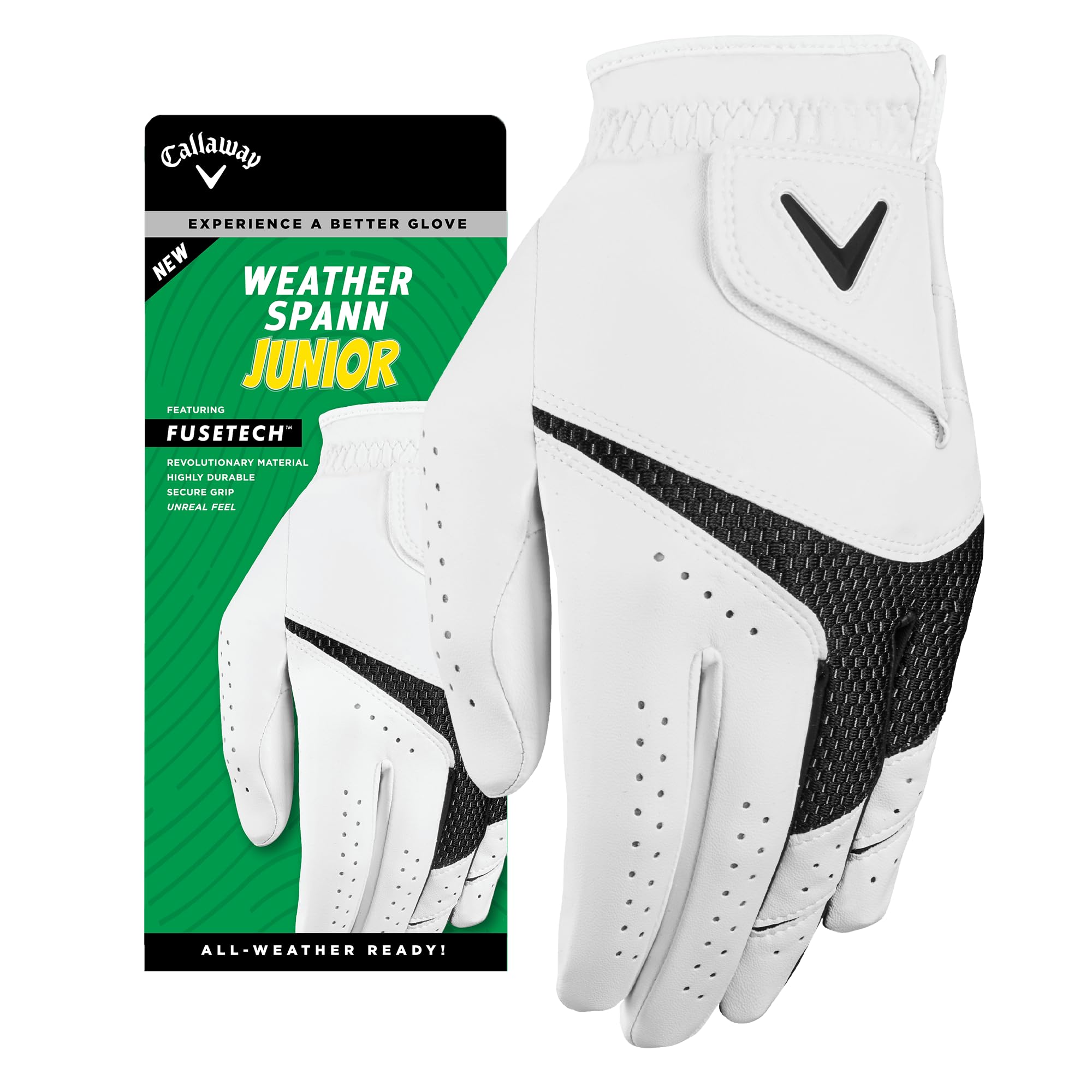 Callaway Golf Weather Spann Junior Glove (Worn on Left Hand, Medium, White)