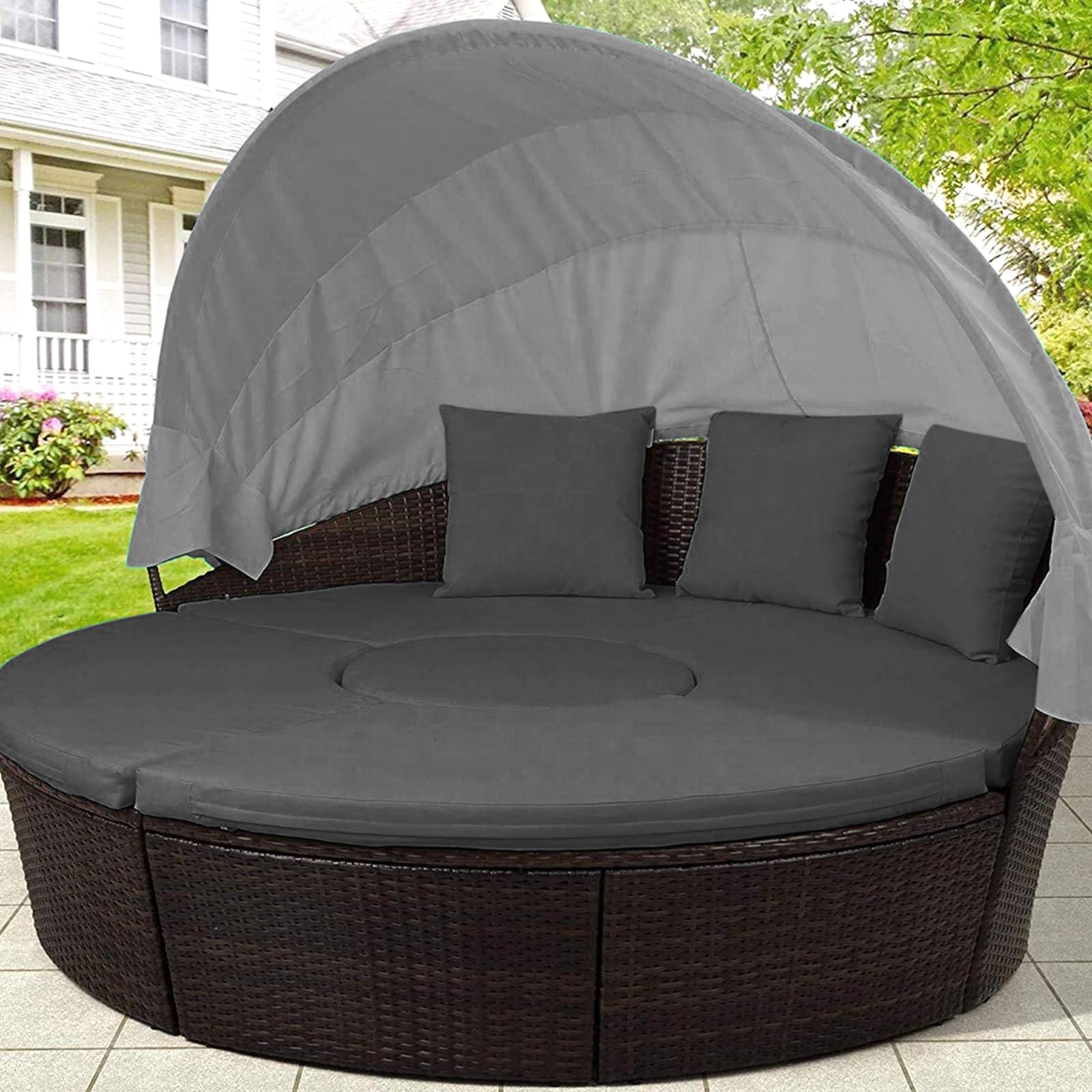 167,6 cm, 5-teiliges Ersatzkissen für den Außenbereich, Tagesbett, Sonnenbett, mit Reißverschluss, wasserabweisend, Rattan-Sofa-Kissenbezug, Schwarz
