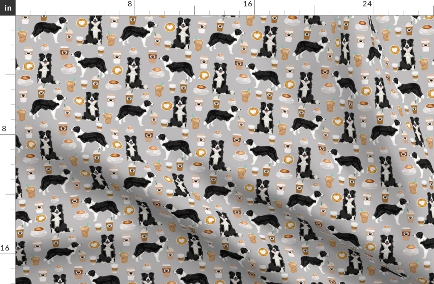 Spoonflower Fabric - Border Collies Dog Print Animal Coffee Lover Pet Food Coffees Printed on Polartec(R) Fleece Fabric by The Yard - Sewing Blankets Loungewear and No-Sew Projects