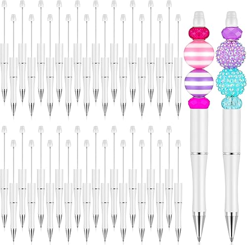 Crtiin Kit de 100 bolígrafos de cuentas para bricolaje, 50 cuentas, con 50 repuestos, suministros escolares, accesorios de oficina, artículos