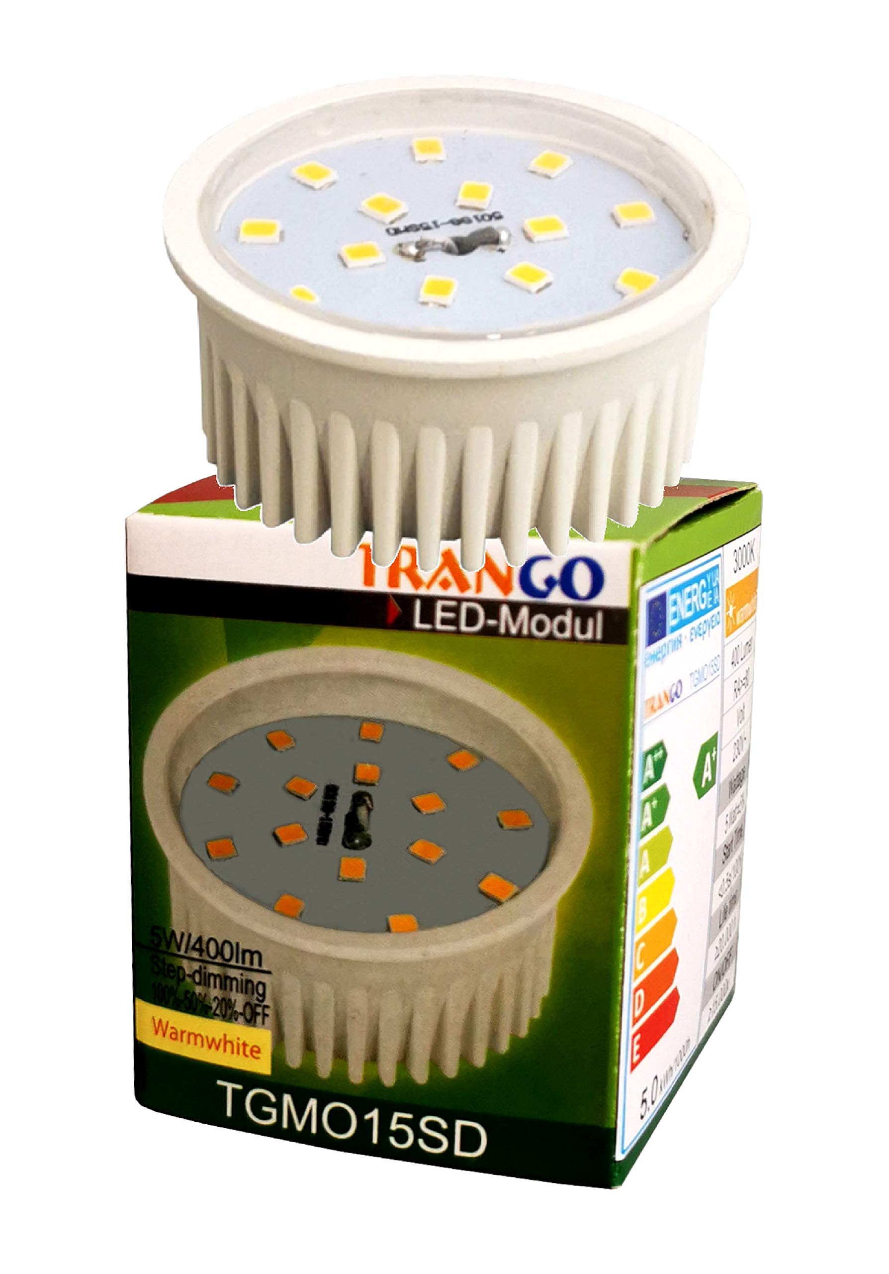 Trango 10er Pack MO15SD*10 Ultra flach 5Watt 3 Stufen dimmbar LED Modul 3000K warmweiß zum Austauschen GU10 & MR16 Leuchtmittel, Einbauleuchten, Deckenstrahler, Einbaustrahler, Deckenleuchte