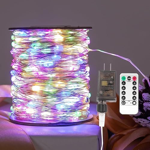 ZELUXDOT Fairy Lights Plug in,100FT 300 LEDs Waterproof Led String Lights,Twinkle Light with 8 Modes Remote for Outdoor Indoor Christmas Wedding Birthday Garden Party Decorations,Multicolor - Multicolor - 100FT