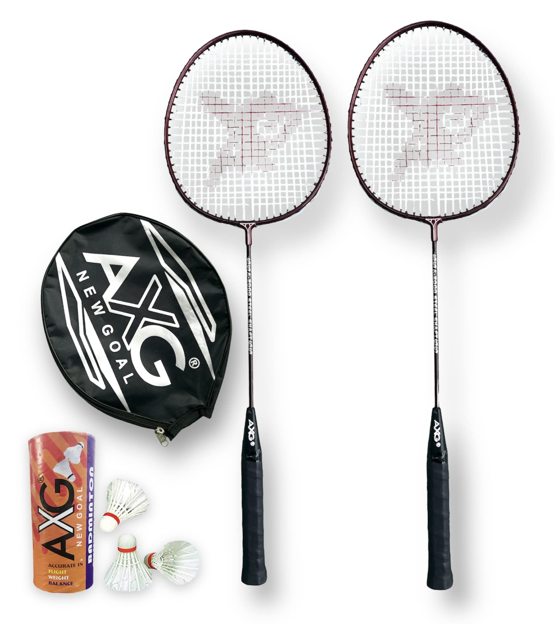 AXG Scratch Resistant A-2000 Badminton Rackets Set of 2 with 3 Feather Shuttles Badminton Kit (Maroon)-image-26