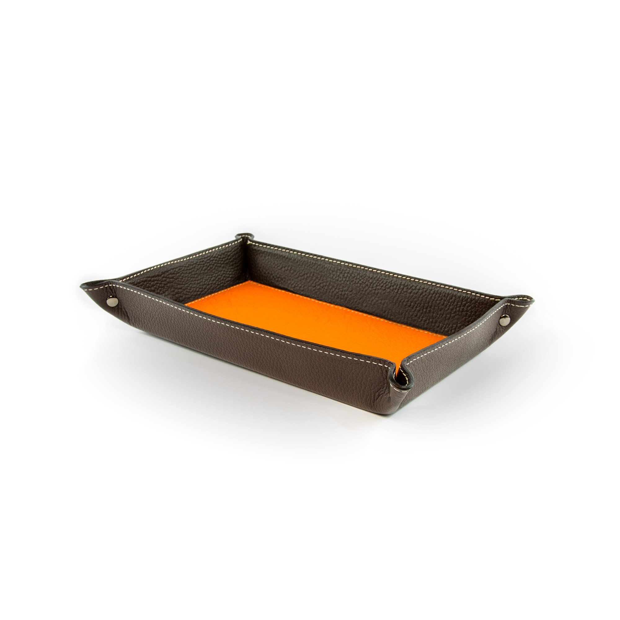 Luni Taschenleerer Leder, Handgearbeitet in klassischem italienischem Stil, Ordentlich Tablett, Dunkelbraun (28x19 cm)