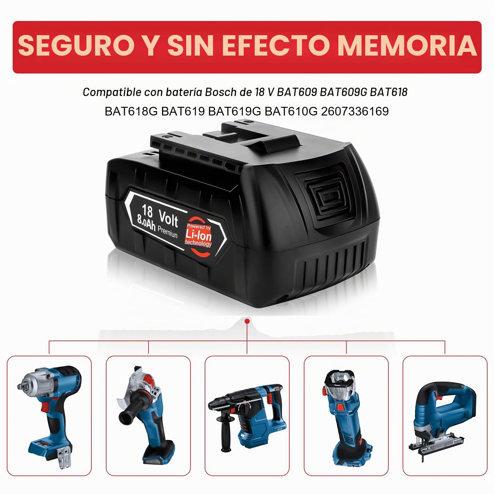 2 baterías de Repuesto de 18V 8.0Ah para BAT618 BAT618G BAT609 BAT609G BAT619 BAT619G BAT610G BAT610 BAT618 BAT612 BAT622 Piezas de Repuesto de batería 18V
