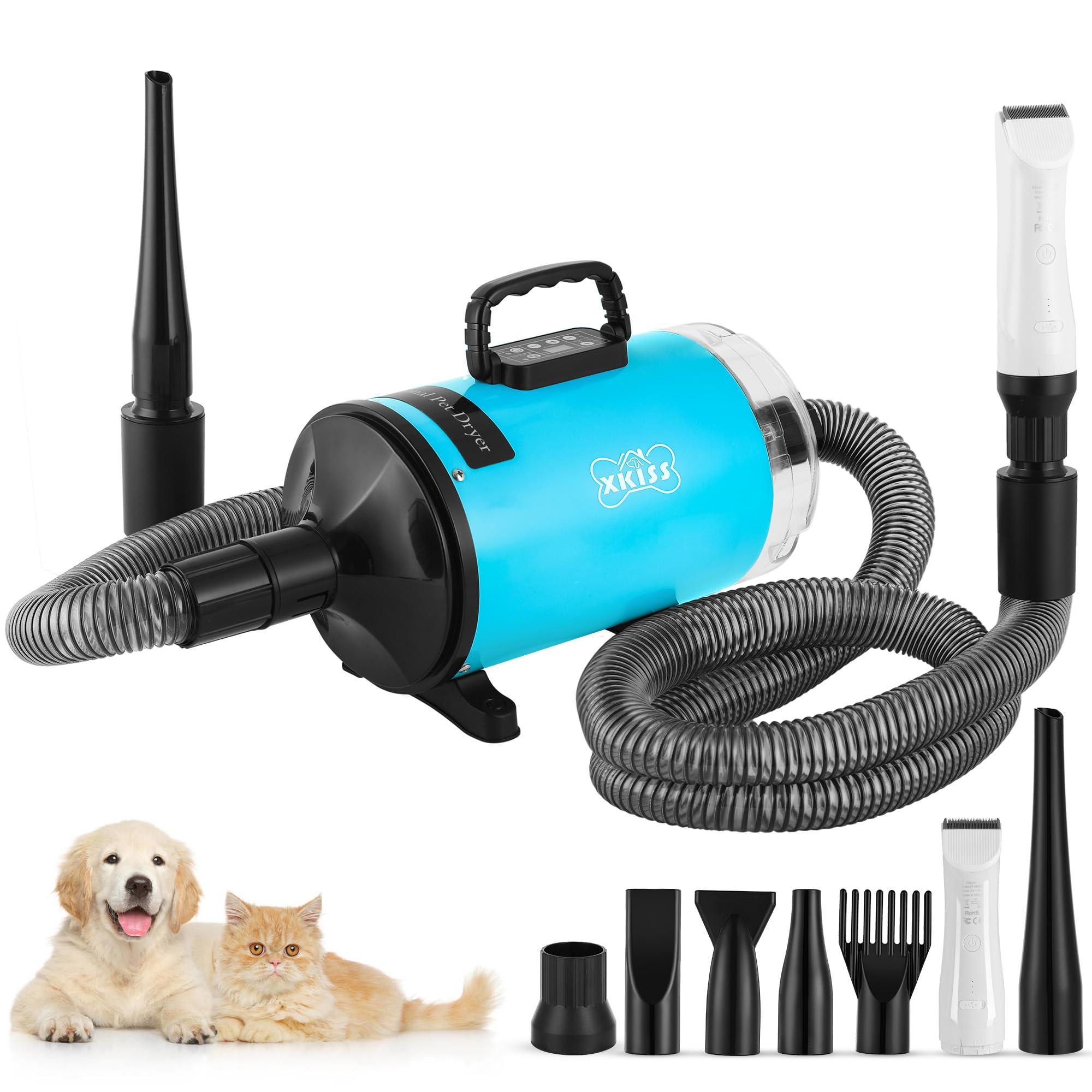 XKISS 2800W Tondeuse pour chiens avec aspirateur de poils d'animaux,6 en 1 Kit professionnel de toilettage pour animaux ，tondeuse pour poils de chien et aspirateur pour poils d'animaux