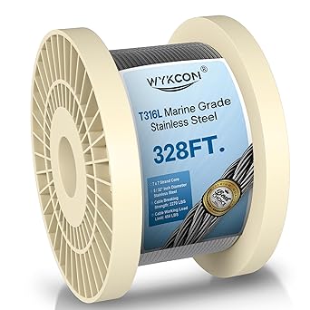 316L Stainless Steel Wire Rope - 328ft - 5/32 Stainless Steel Cable Railing - Rust-Resistant with Strong 7 x 7 Strand Core - Wire for Flexible Deck Railing, Outdoor String Lights, Garden Trellis