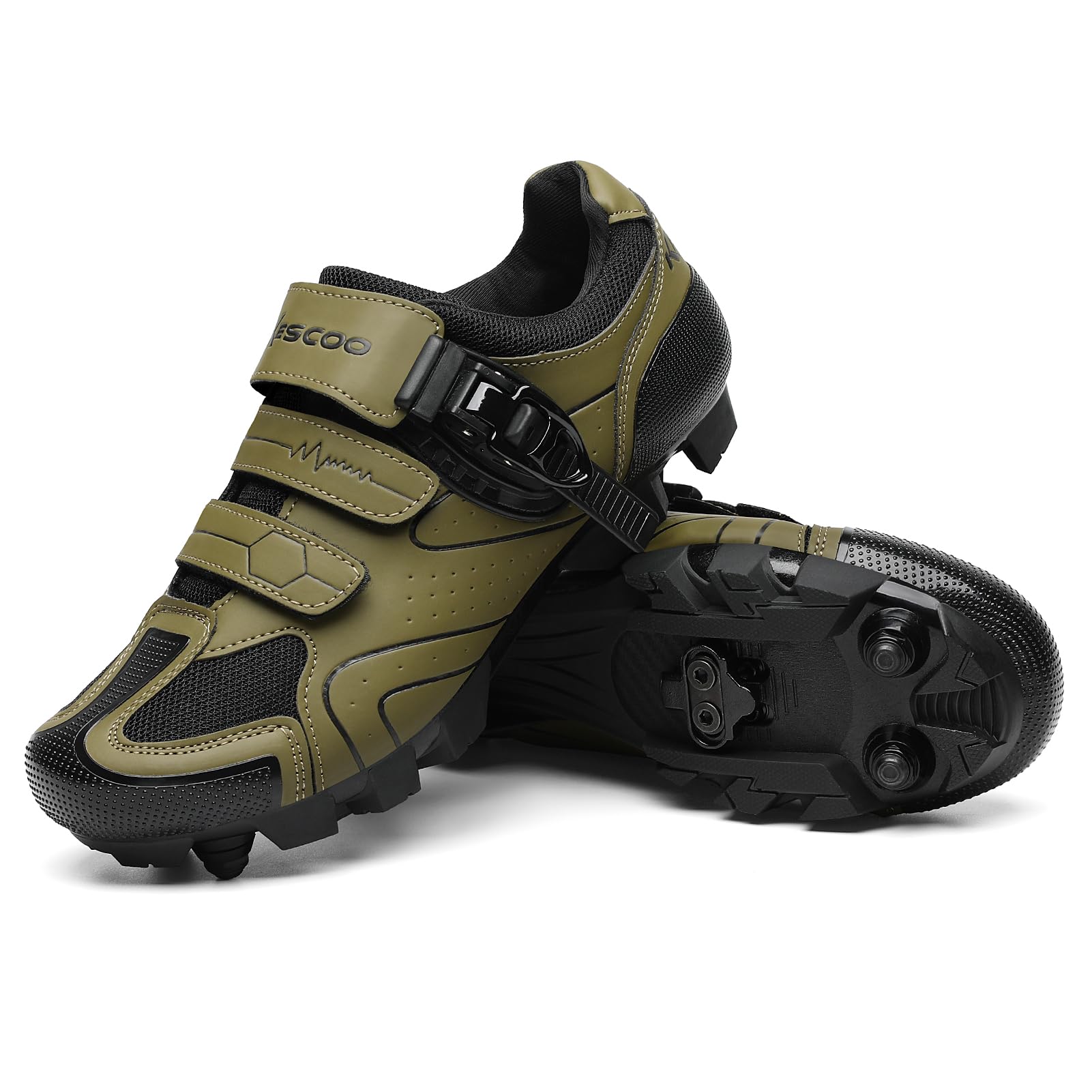 KESCOO Mens Mountain Bike Shoes with 2-Bolts SPD Cleats Included, Cycling Shoes with Quick Ratchet Buckle Indoor Outdoor Riding Biking