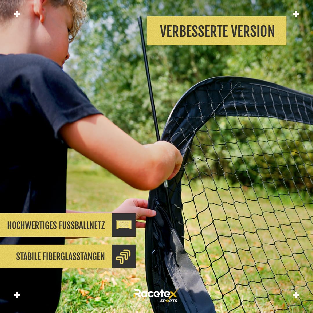 Racetex Fussballtore für Garten Kinder – 2er Set mit verstärkten Glasfaserstangen – Fußballtor Kinder inkl. Ball, Pumpe, Erdanker und Tasche zum Transportieren – Tore Fußball Kinder