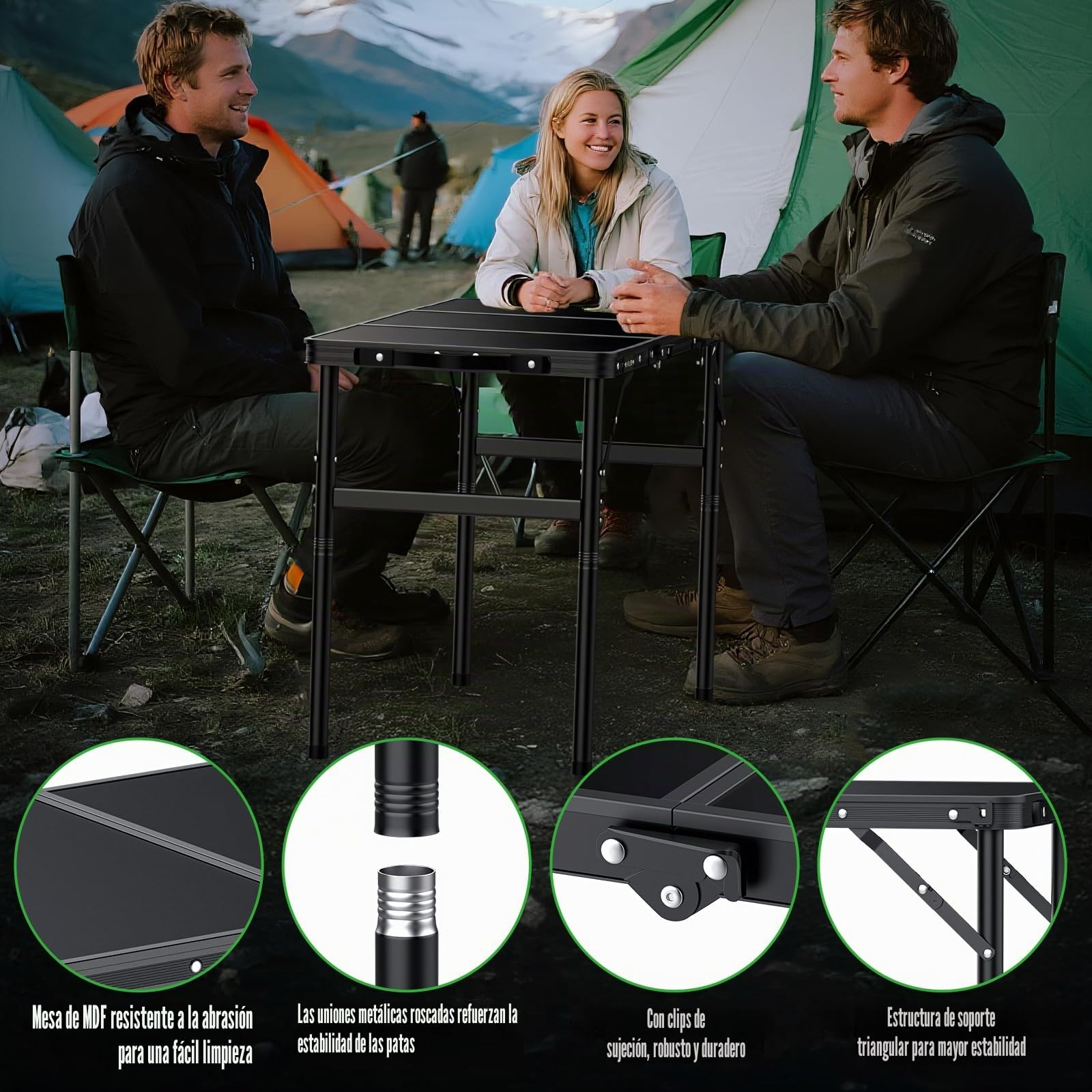 GARLLEN Mesa de Camping Plegable, Mesa de Picnic Ligera de Altura Ajustabl hasta 74, 7cm 90 * 40cm Mesa de Parrilla de Aluminio Portátil para Exteriores, Camping,Hogar