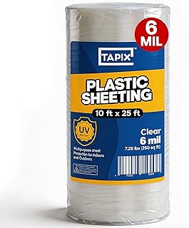 Plastic Sheeting (10' x 25') Long, 6 Mil - UV Protection Poly Sheeting Polyethylene Film, Heavy Duty Greenhouse Plastic Sheeting