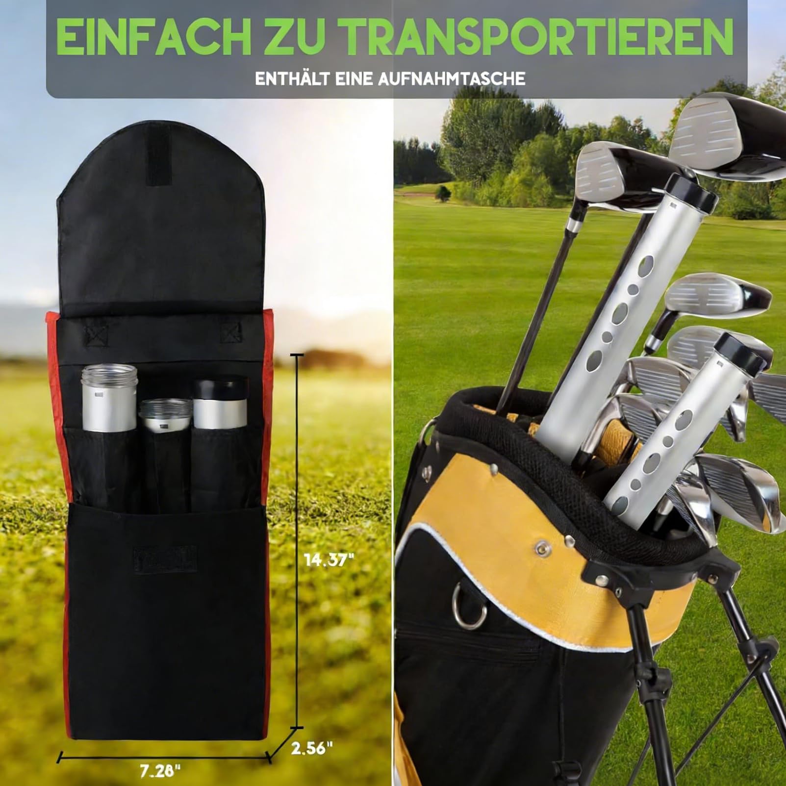 Golfball Sammler Teleskop Aluminium, 3-teiliger Golfball Retriever mit Aufbewahrungstasche, zerlegbar bis 26,36 Zoll, Kapazität bis 25 Bälle, leichter & stabiler Ballpicker für Golfplatz Training