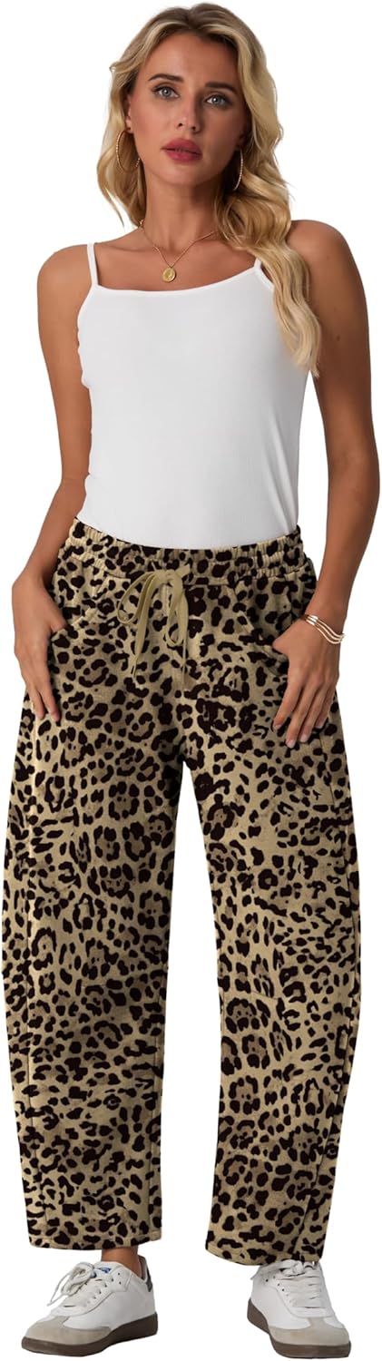 Lepunuo Barrel Sweatpants Women Casual Baggy Elastic Waisted Pants Wide Leg Gym Trousers with Pockets - Image 4