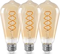 Vista 1 de ST64 LED E26 Vintage Edison Light Bulbs, Light Amber Glass, Dimmable, 4W(40W Equivalent) 300 Lumens, 2500K Warm White, Spiral Filaments Design