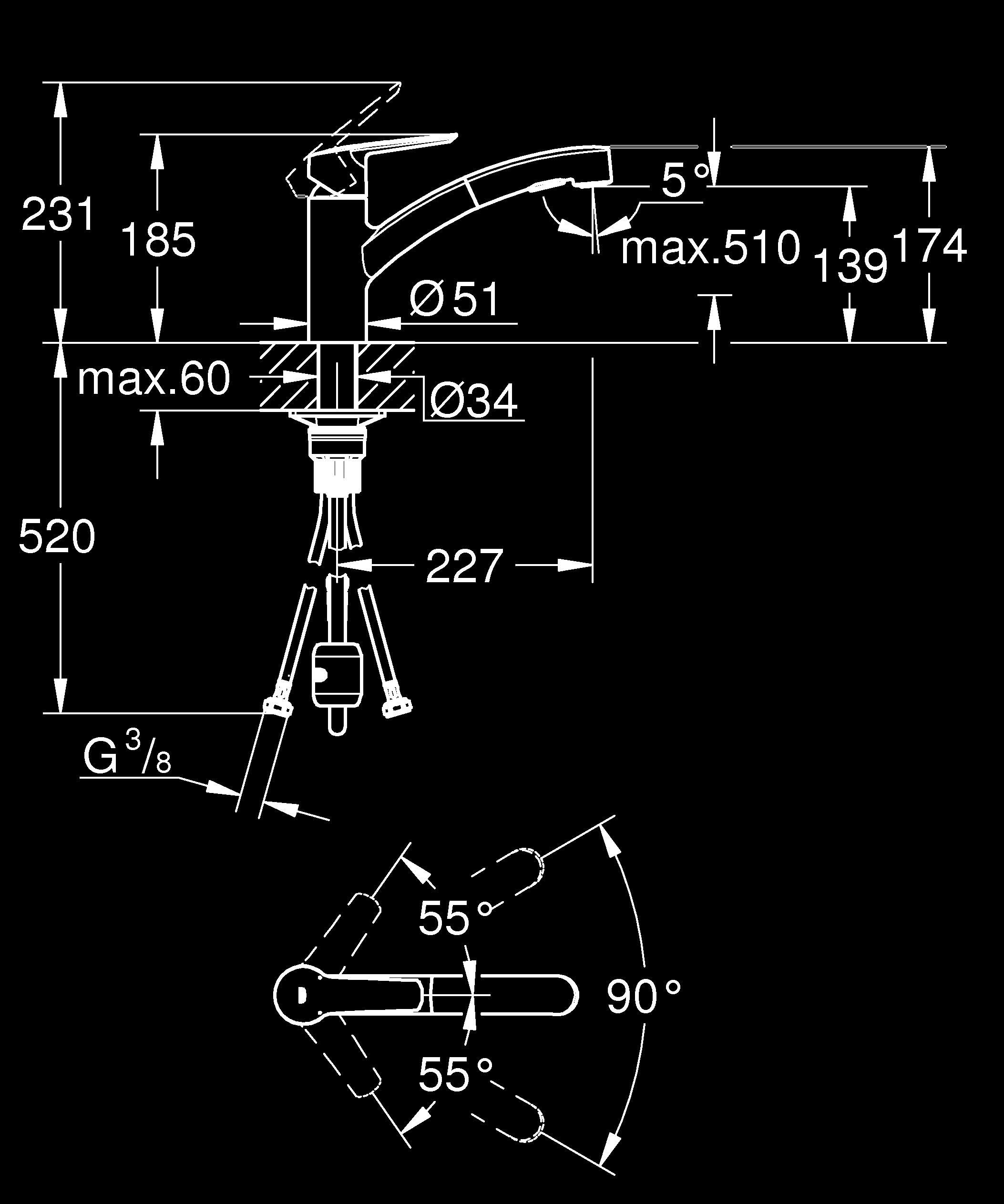 GROHE Start, Küchenarmatur 2 Strahlarten (Wasserhahn Küche, ausziehbare Brause, 90° schwenkbar, wassersparend dank variabler Mengenbegrenzung, werkzeugfreie Spülbecken-Montage), schwarz, 303072431