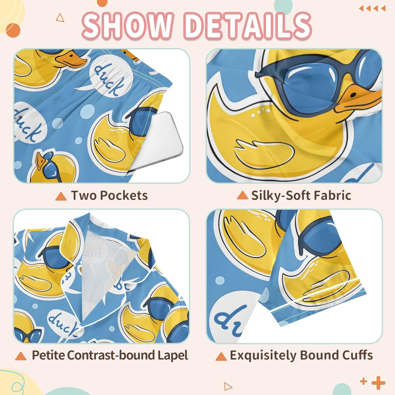 Kids Satin Wear Set Little Yellow Duck Blue Swimming Goggles Pattern Relaxed Fit Clothing Short Sleeve and Shorts